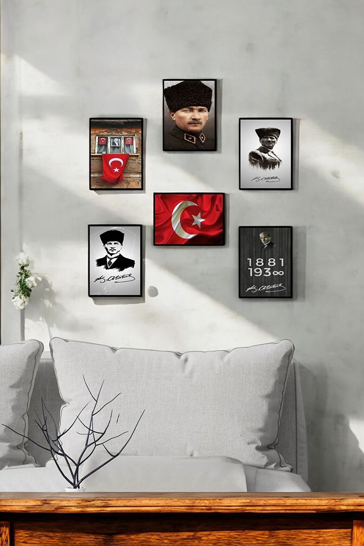 6 Parça (15x20) Uv Baskı Mdf Atatürk Bayrak 1881 Tablo Poster Seti - Set-433