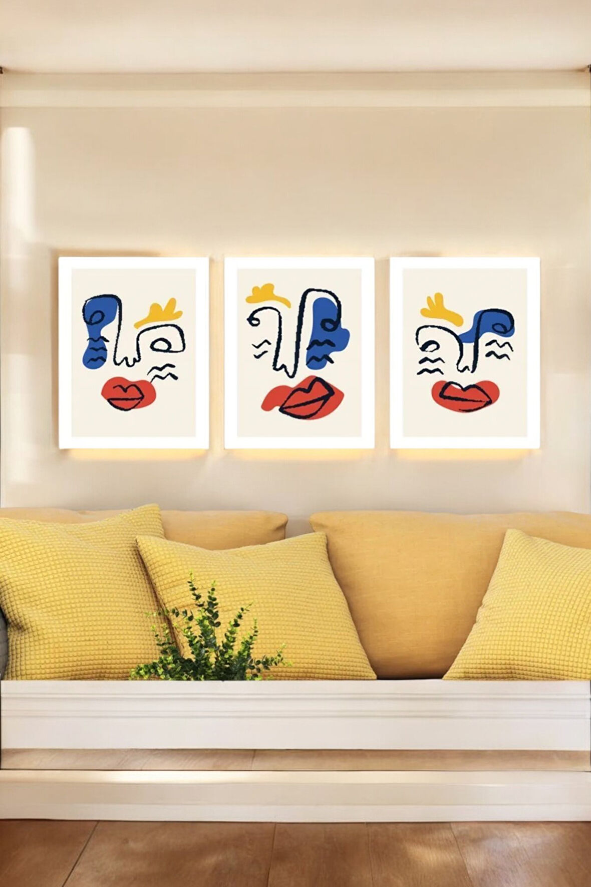 3 Parça (25x40) Büyük Boy Uv Baskı Mdf Renkli Komik Suratlar Tablo Poster Seti - Set-314