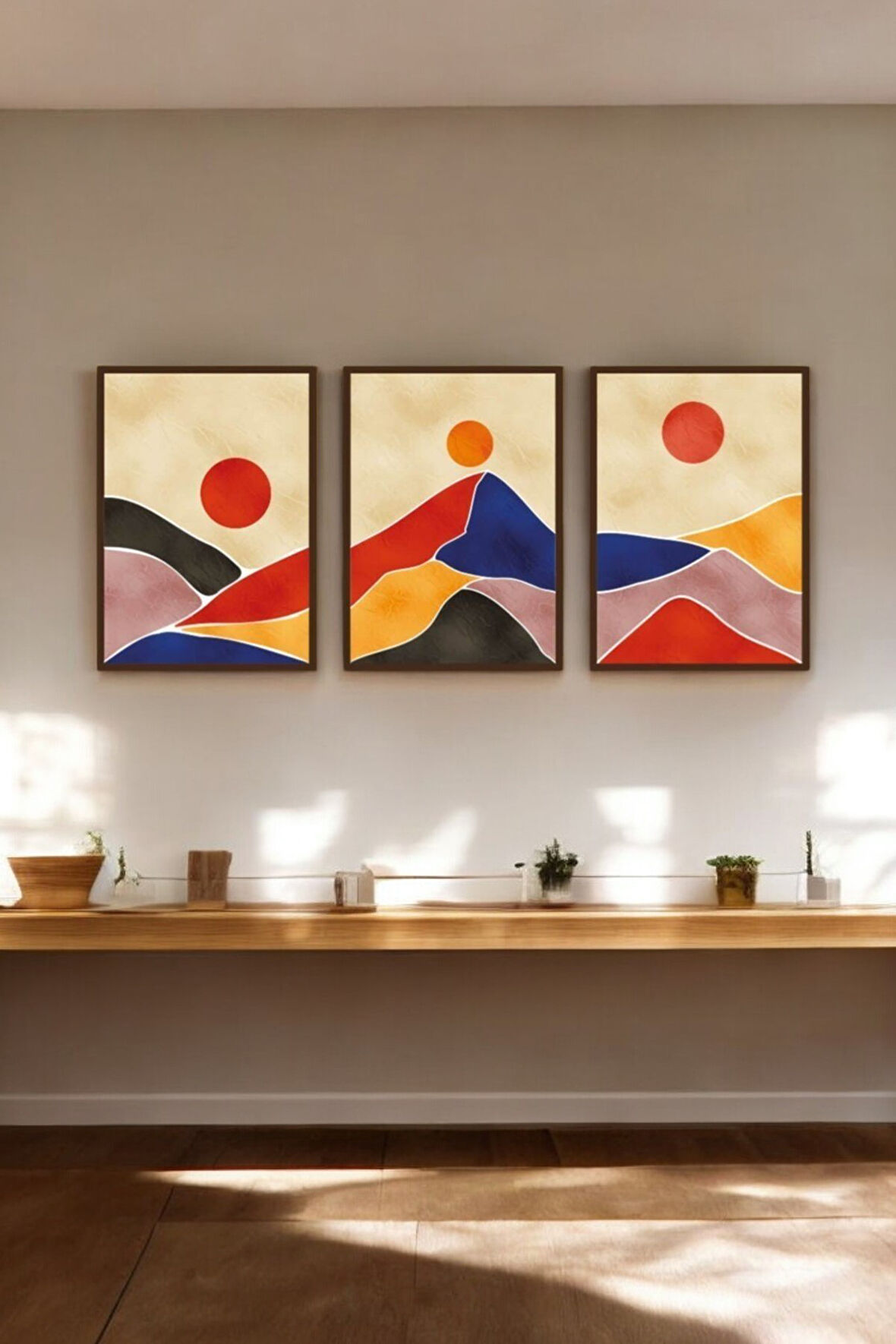 3 Parça (15x20) Uv Baskı Mdf Oturma Odası Renkli Dağlar Tablo Poster Seti - Set-307