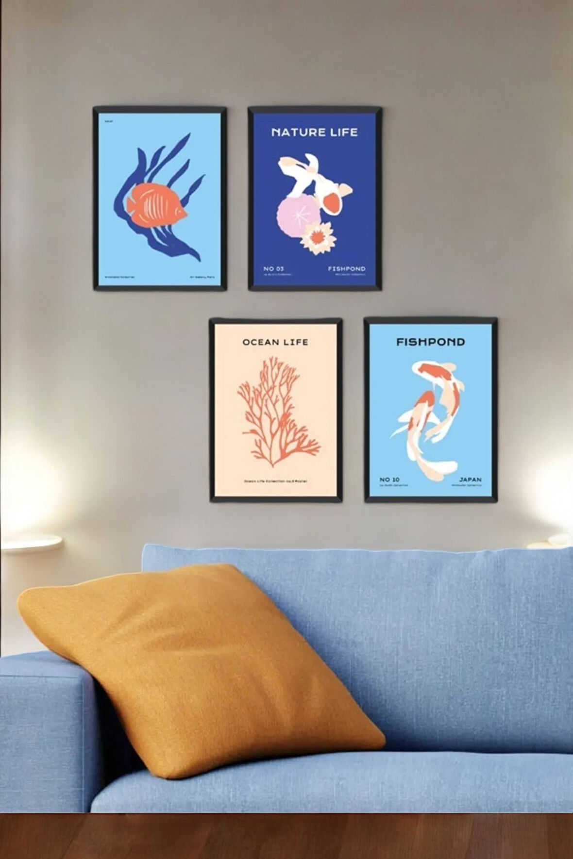 4 Parça (15x20) Uv Baskı Mdf Oturma Odası Okyanus Hayvanları Tablo Poster Seti - Set-299