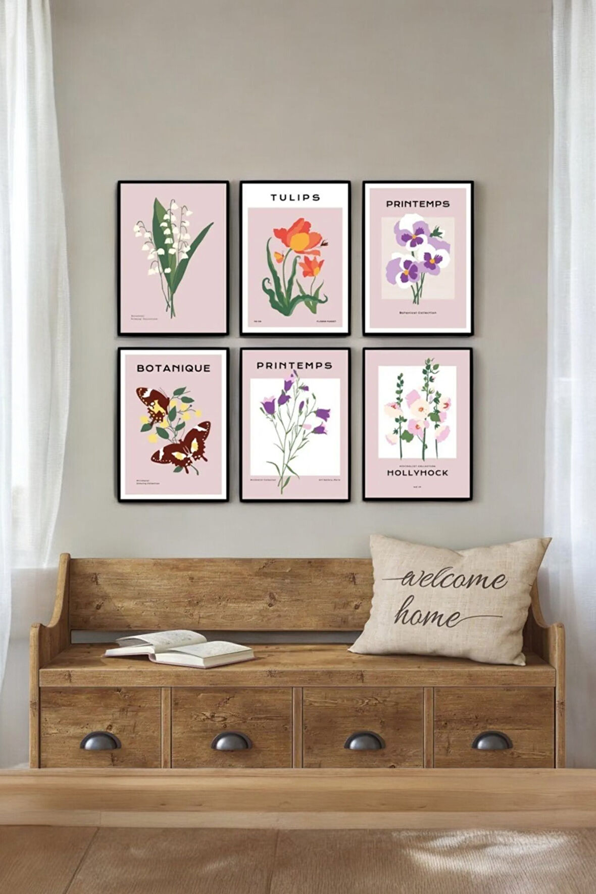6 Parça (15x20) Uv Baskı Mdf Oturma Odası Nadide Çiçekler Tablo Poster Seti - Set-282