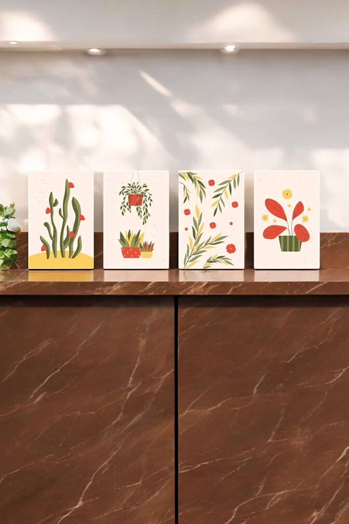 4 Parça (25x40) Büyük Boy Uv Baskı Mdf Renkli Salon Çiçekleri Tablo Poster Seti - Set-183