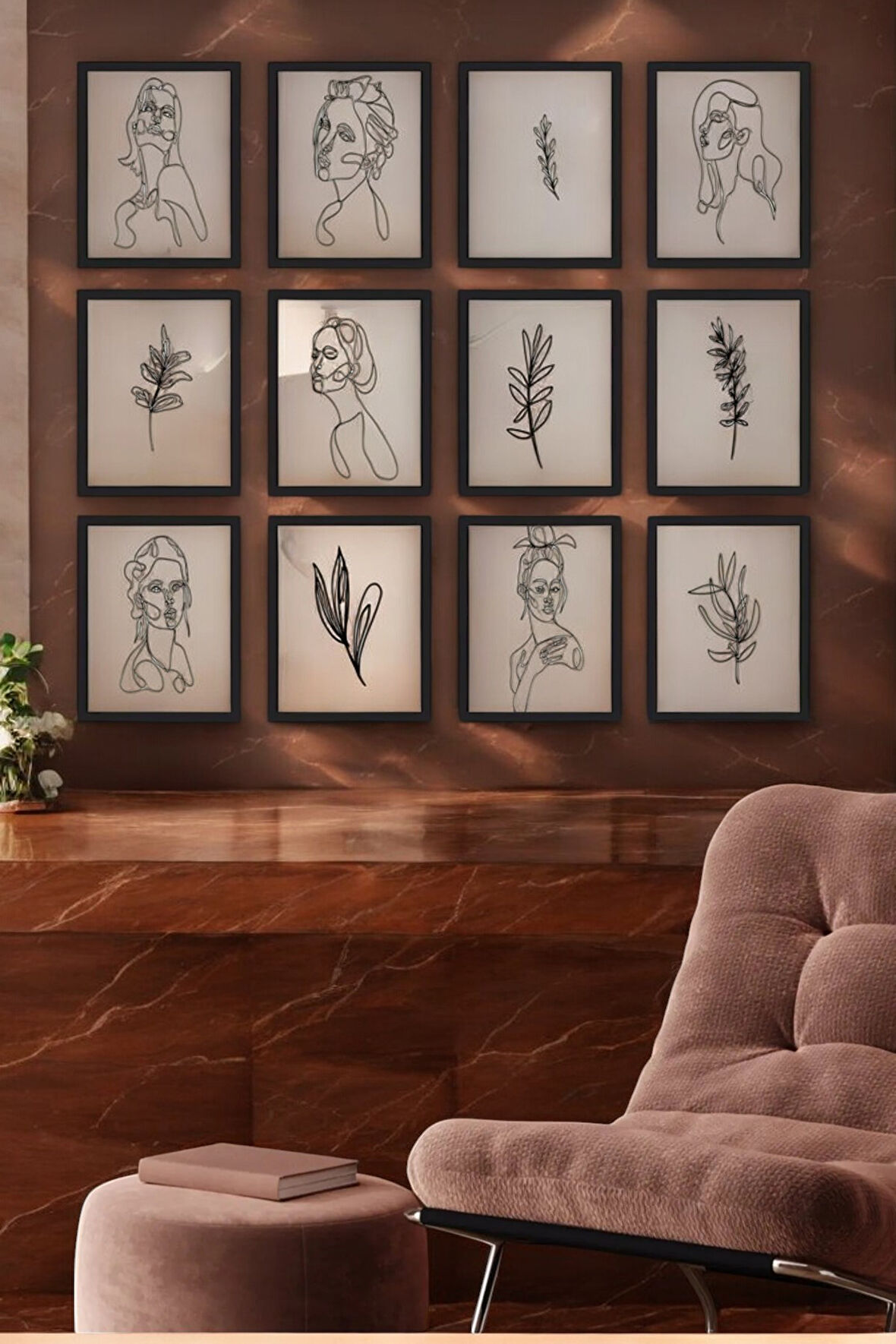 12 Parça (15x20) Uv Baskı Mdf Kadın Yüzleri Ve Çiçek Temalı Tablo Poster Seti - Set-174