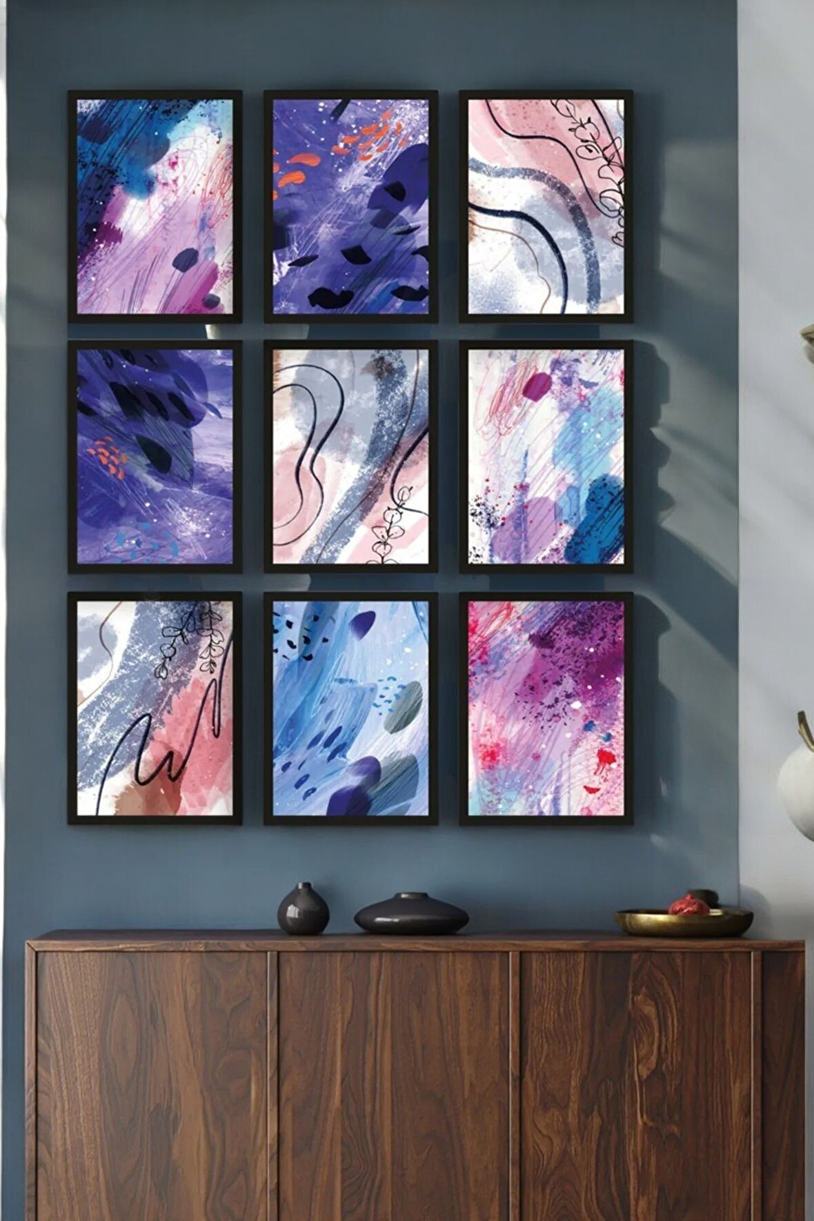 9 Parça (15x20) Uv Baskı Mdf Pastel Ton Renk Karmaşası Tablo Poster Seti - Set-137