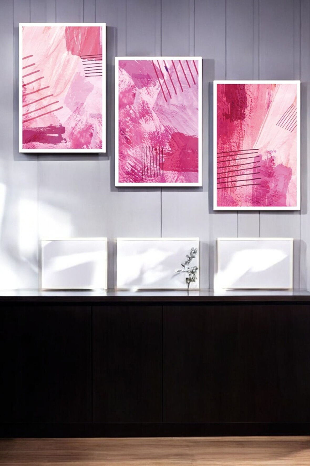 3 Parça (25x40) Büyük Boy Uv Baskı Mdf Toz Pembe Düşler Tablo Poster Seti - Set-86