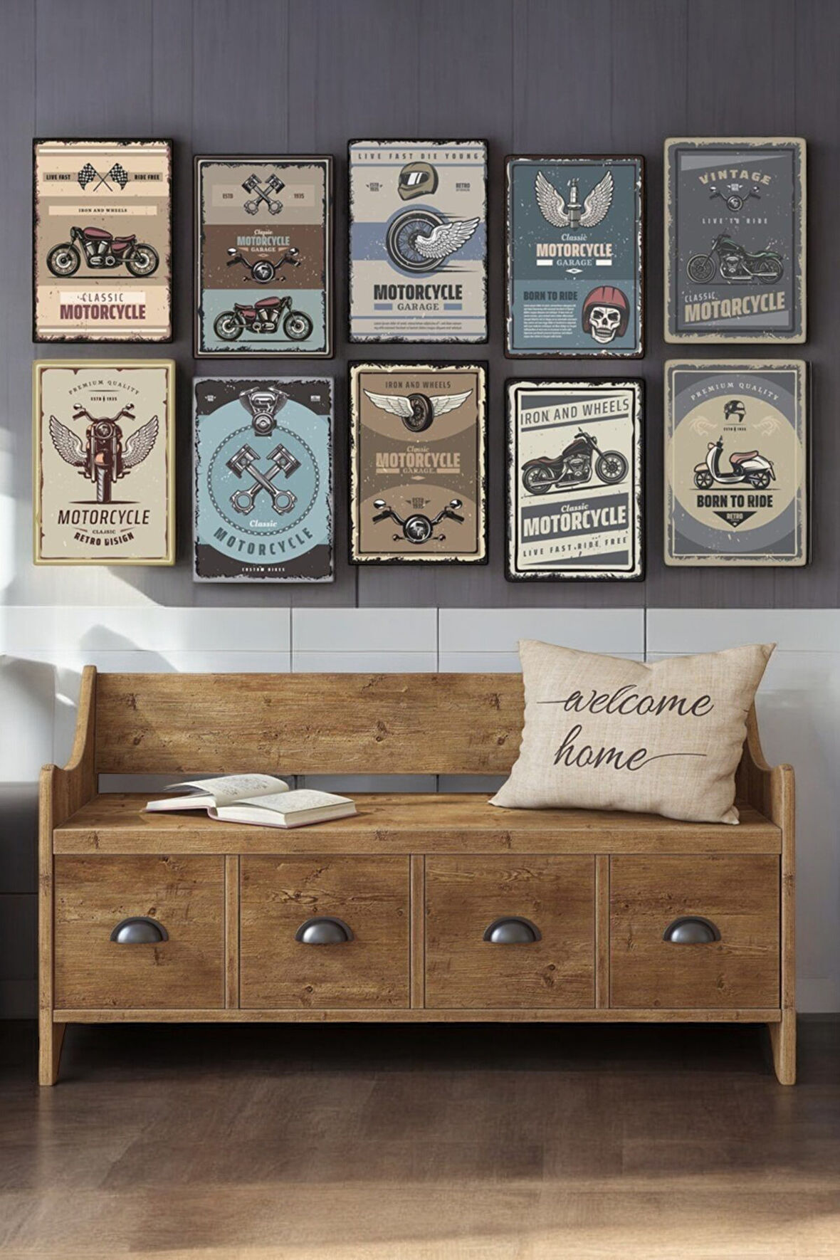 10 Parça (15x20) Uv Baskı Mdf Motosiklet Kanatları Motor Tablo Poster Seti - Set-79