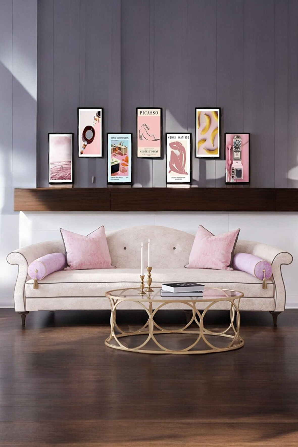 7 Parça Çerçeve Görünümlü Oturma Odası, Salon, Ofis, Çalışma Odası Tablo Seti - Set-54