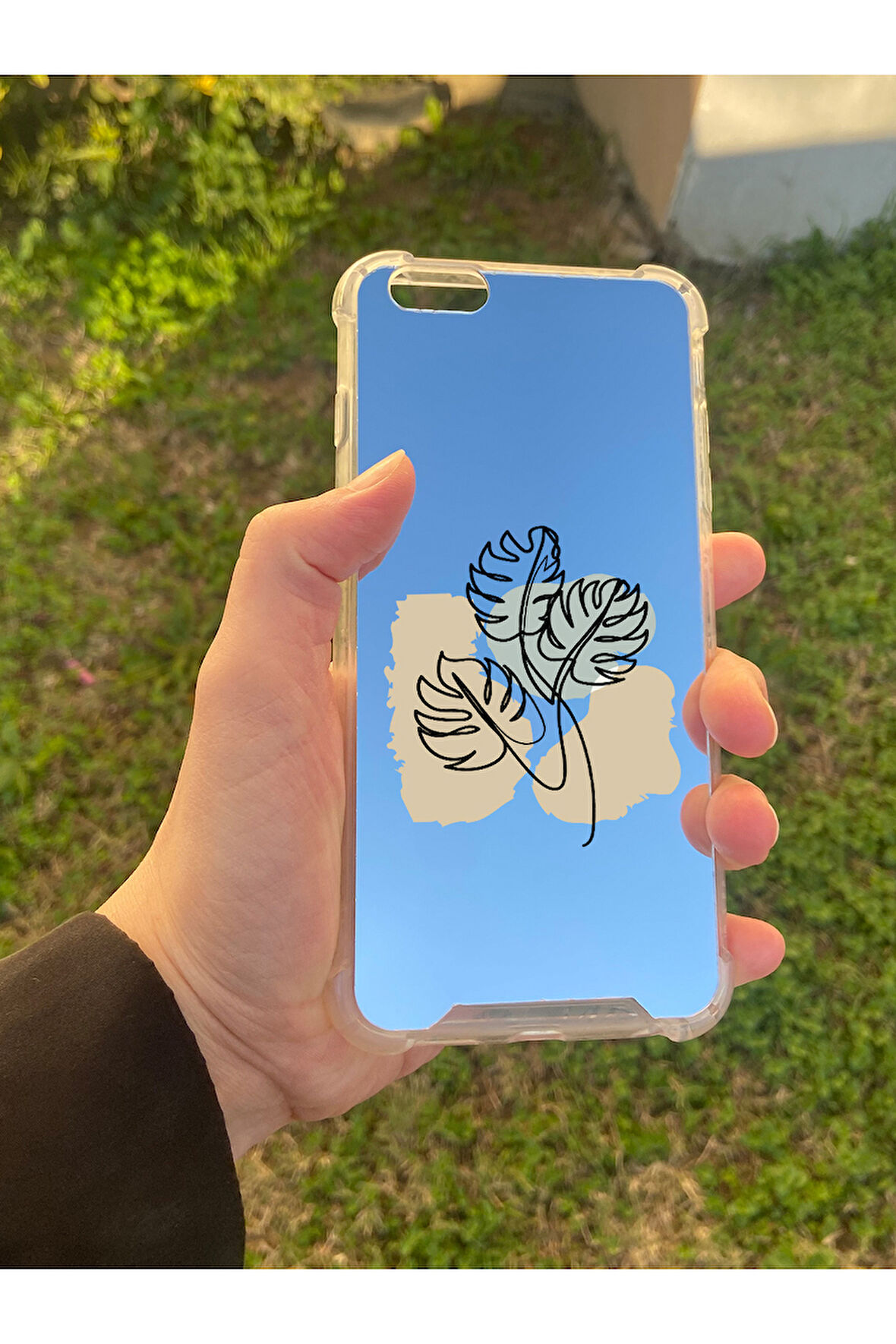İphone 6 Plus İle Uyumlu Aynalı Monstera Desenli Darbe Kamera Korumalı Silikon Telefon Kılıfı