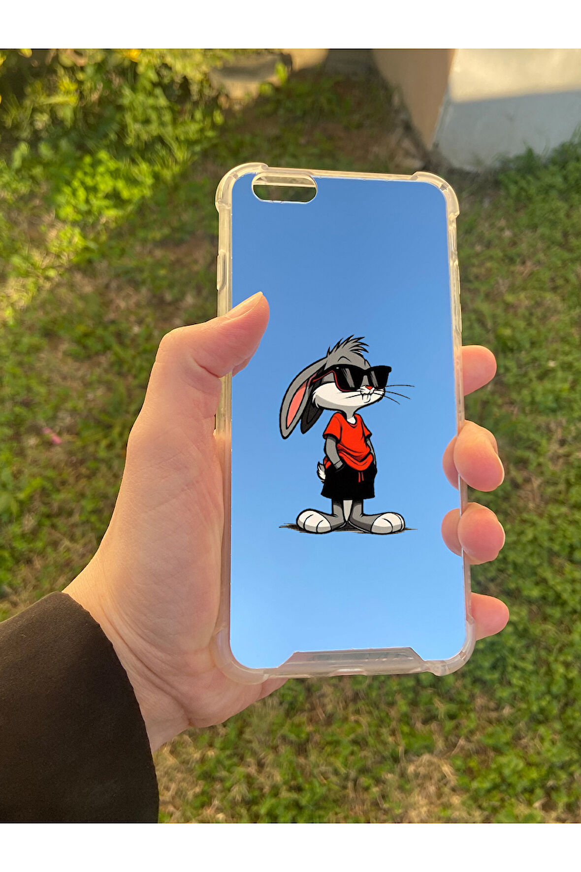 İphone 6S Plus İle Uyumlu Aynalı Tavşan Desenli Darbe Kamera Korumalı Silikon Telefon Kılıfı