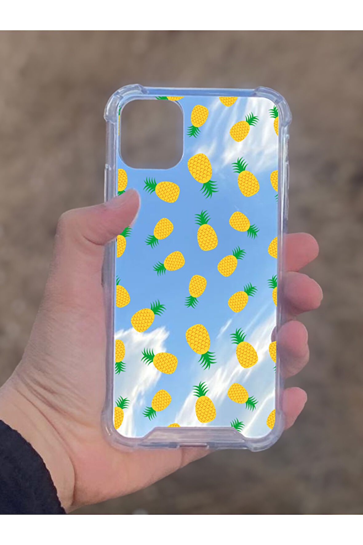 İphone 11 İle Uyumlu Aynalı Ananas Desenli Darbe Kamera Korumalı Silikon Telefon Kılıfı