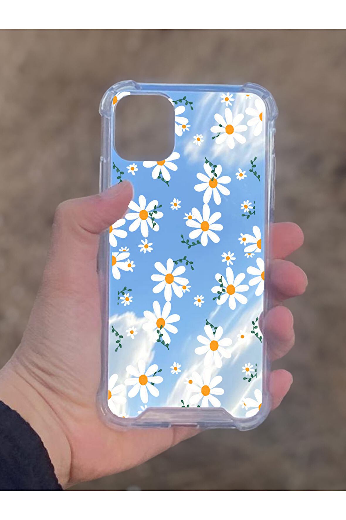 İphone 11 İle Uyumlu Aynalı Papatya Desenli Darbe Kamera Korumalı Silikon Telefon Kılıfı