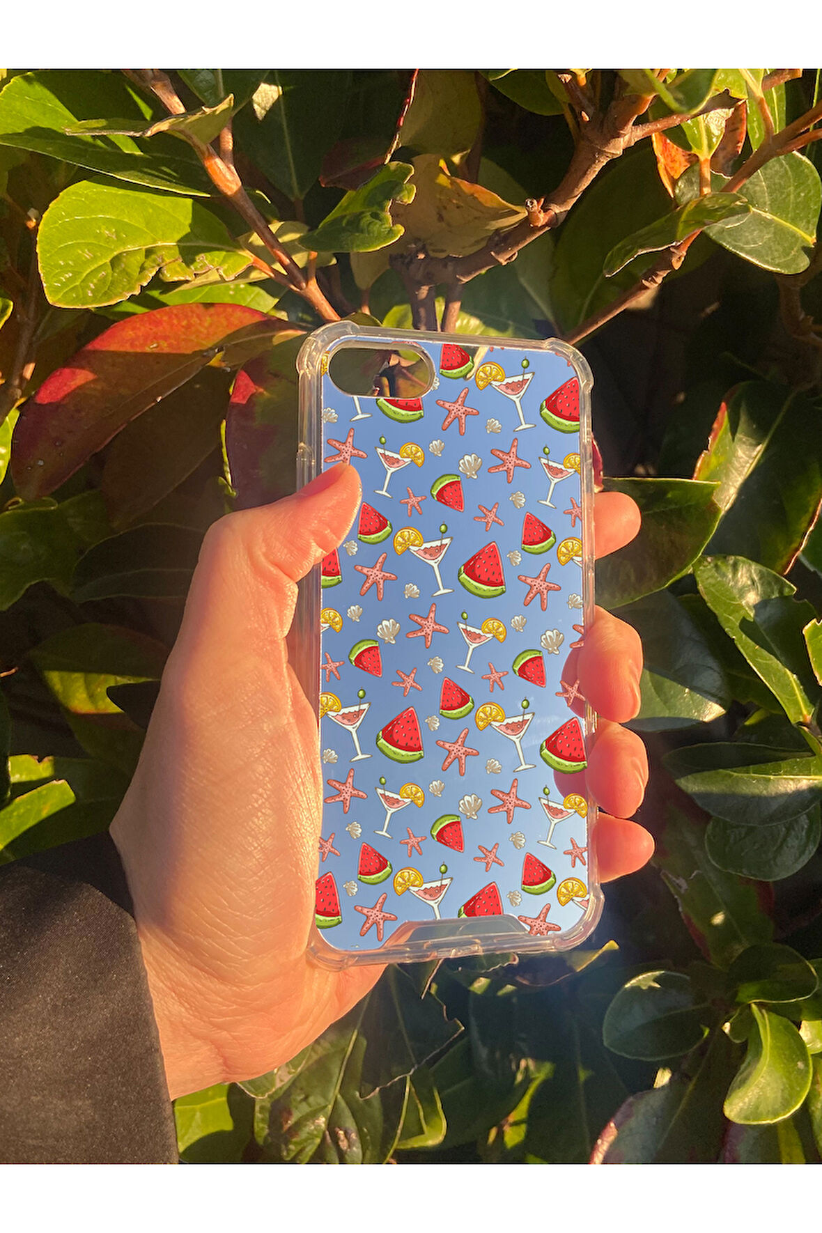 İphone SE 2020 İle Uyumlu Uyumlu Aynalı Karpuz Desenli Darbe Kamera Korumalı Silikon Telefon Kılıfı