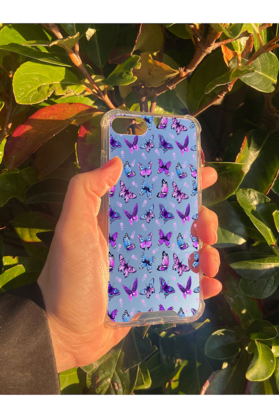 İphone SE 2020 İle Uyumlu Uyumlu Aynalı Kelebek Desenli Darbe Kamera Korumalı Silikon Telefon Kılıfı