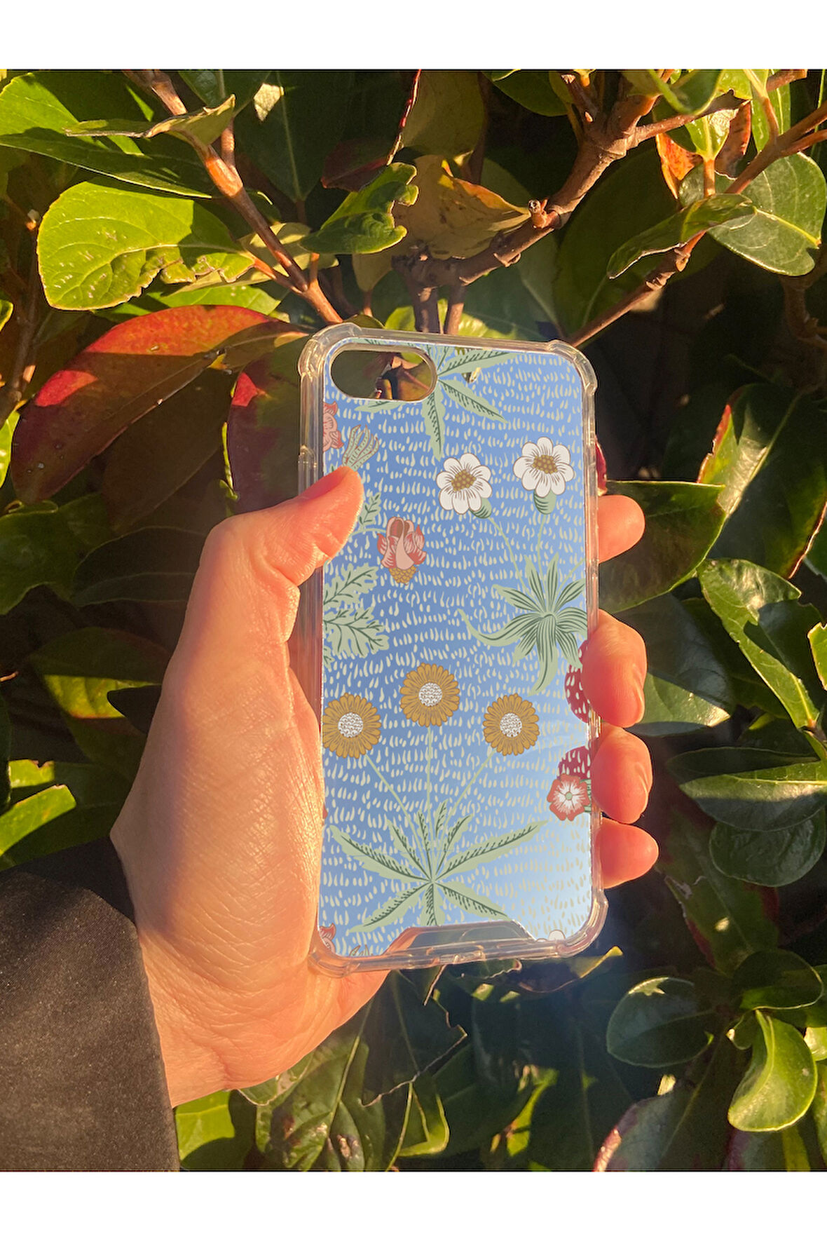 İphone SE İle Uyumlu Aynalı Çiçek Desenli Darbe Kamera Korumalı Silikon Telefon Kılıfı