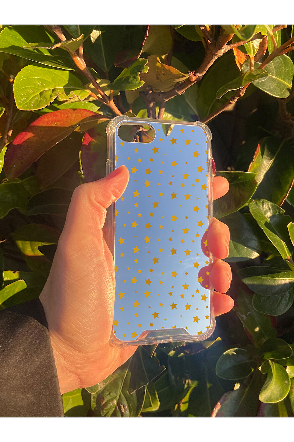 İphone SE İle Uyumlu Aynalı Yıldız Desenli Darbe Kamera Korumalı Silikon Telefon Kılıfı