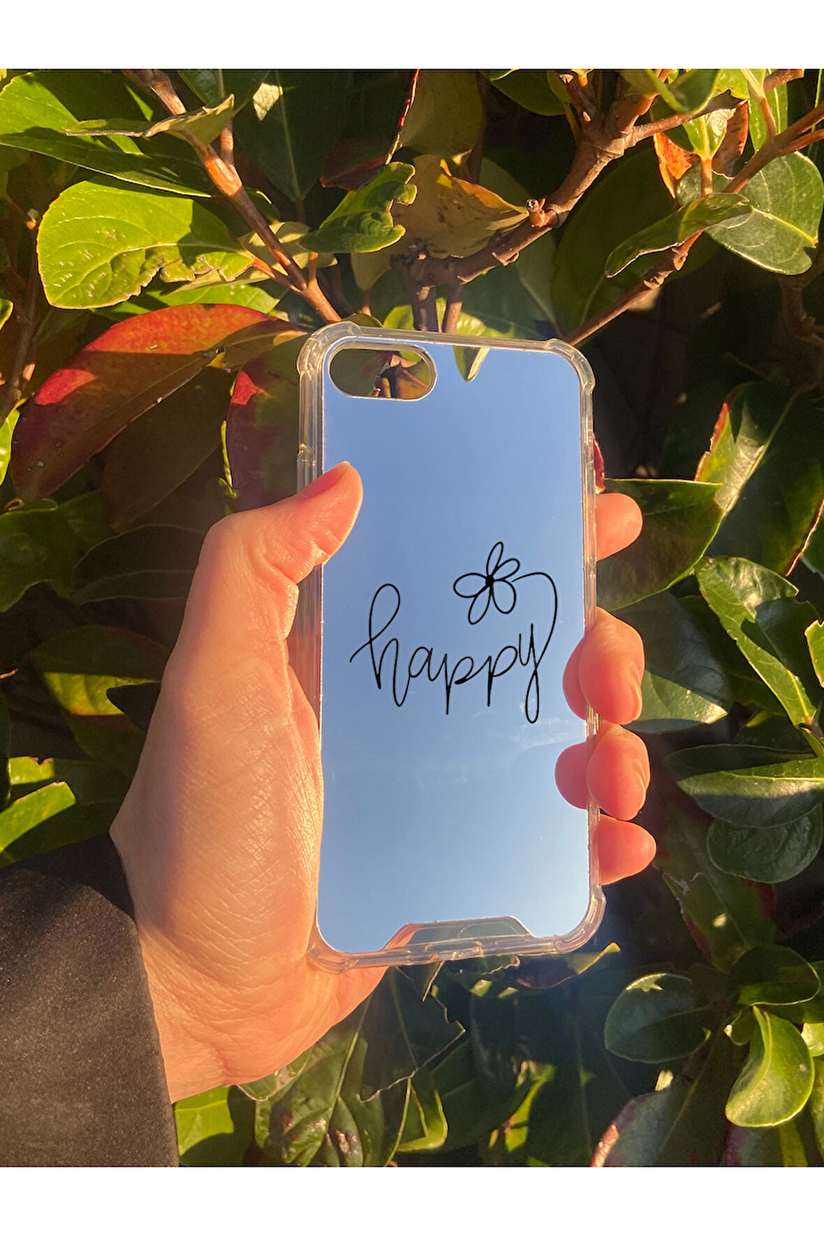 İphone SE 2022 İle Uyumlu Aynalı Happy Desenli Darbe Kamera Korumalı Silikon Telefon Kılıfı