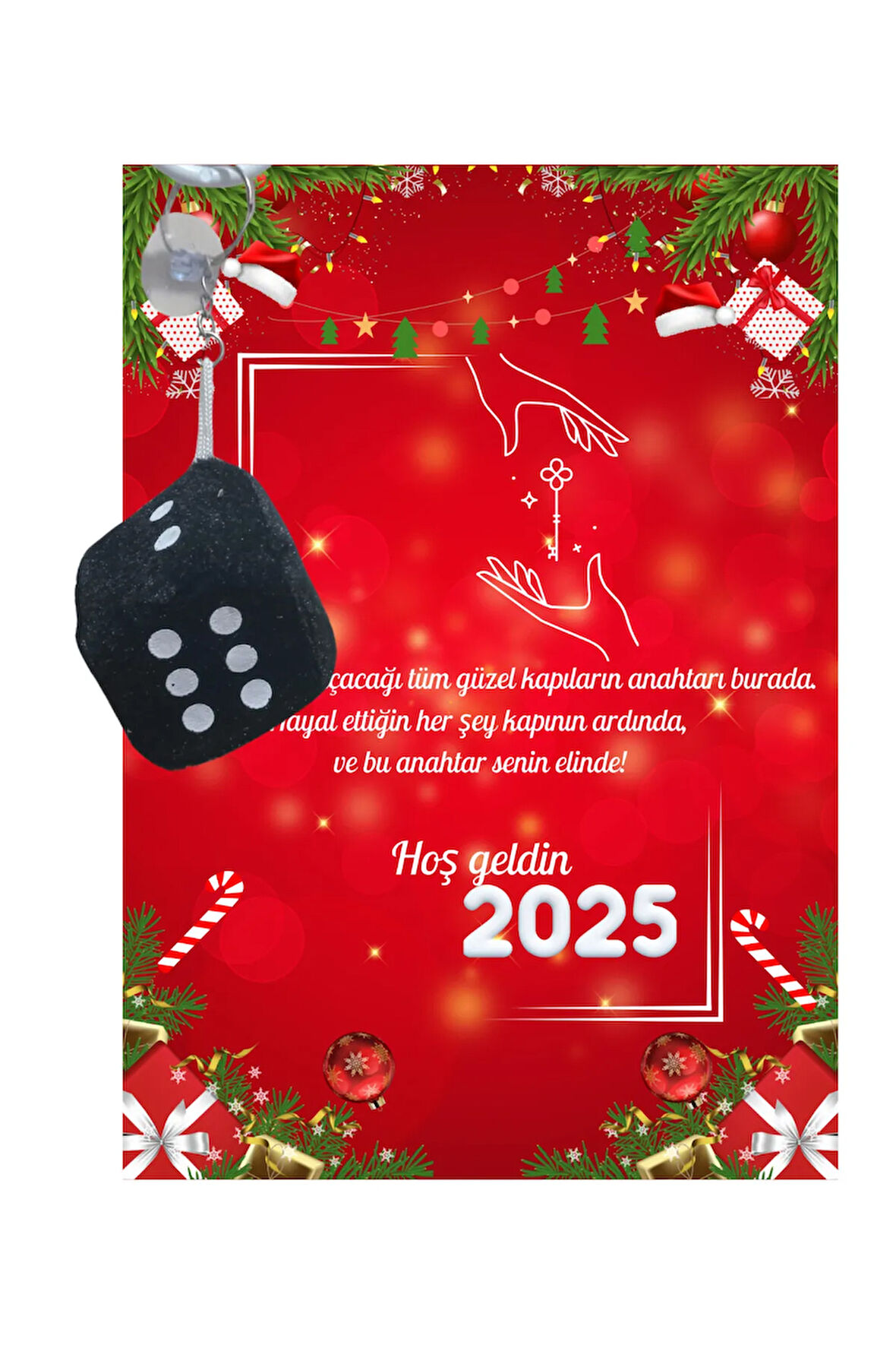 Yeni Yıl 2025 Kart Üzerinde Anahtarlık Zar Model ( Kişiye Özel İsim Yazılabilir. )