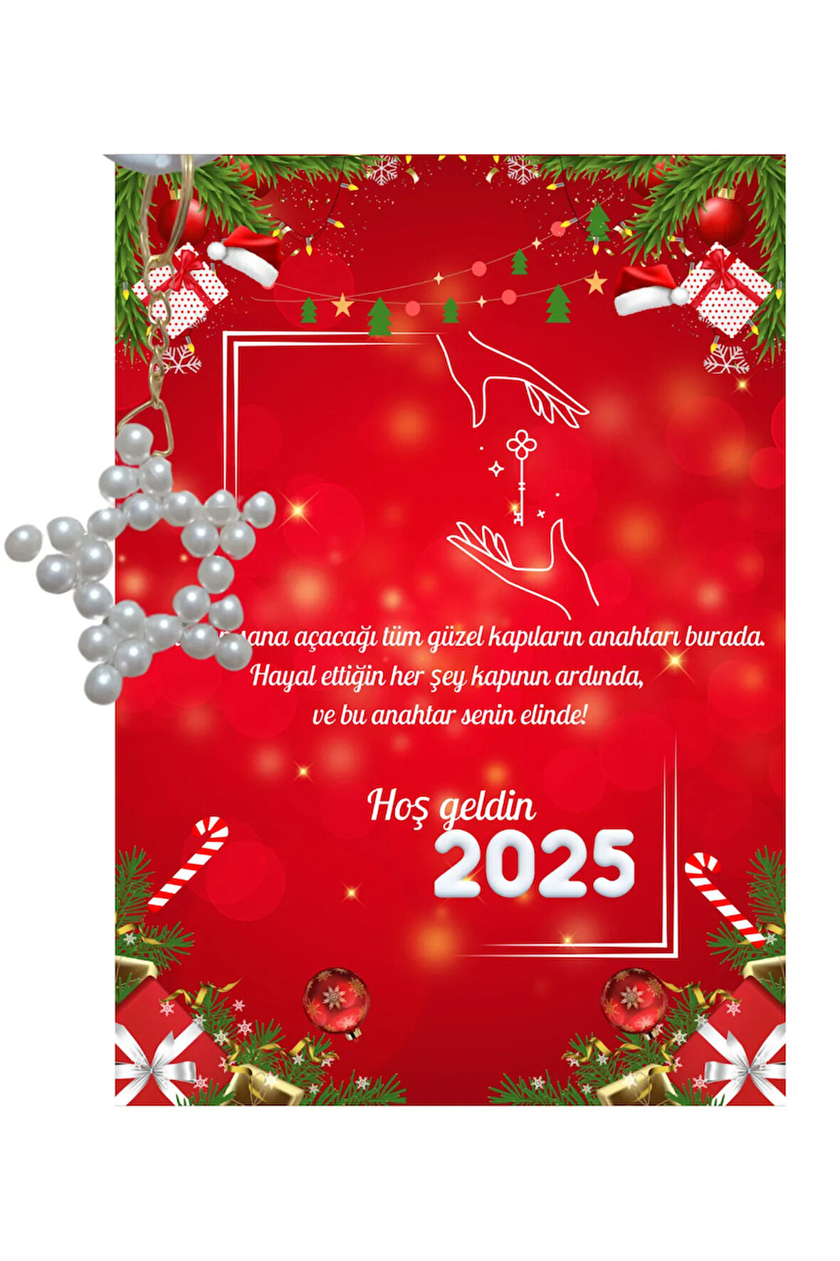 Yeni Yıl 2025 Kart Üzerinde Anahtarlık Yıldız Model ( Kişiye Özel İsim Yazılabilir. )
