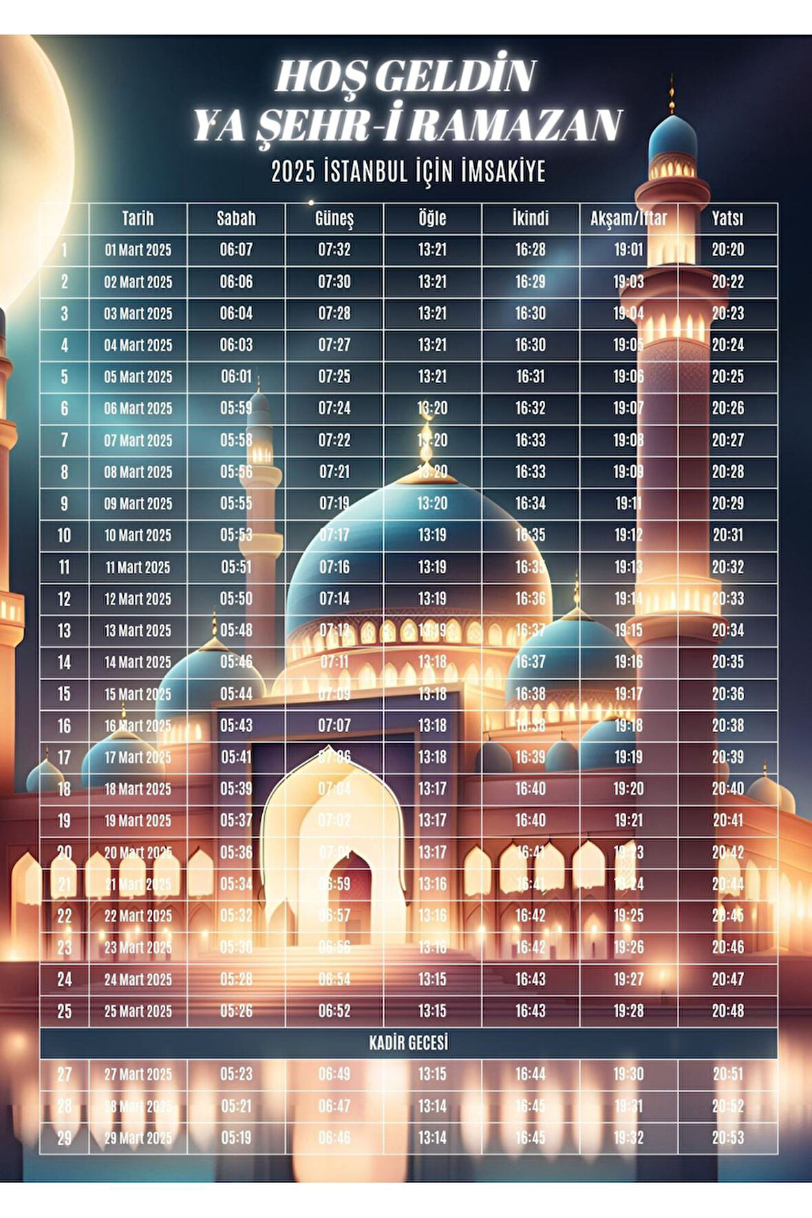 Ramazan İmsakiyesi Modern Kişiye Özel Tasarımlı Dijital Baskı 2 Adet A4 300 Gr Model 12
