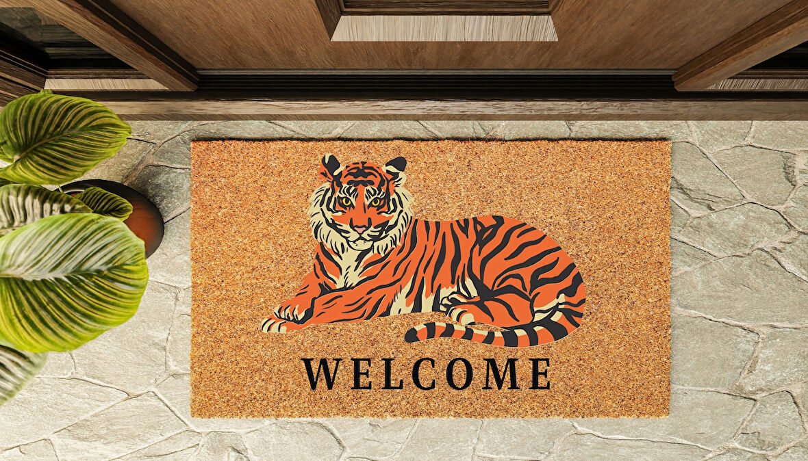 Kapı Önü Paspası Özel Tasarım Koko Model Aslan Welcome PK-1514