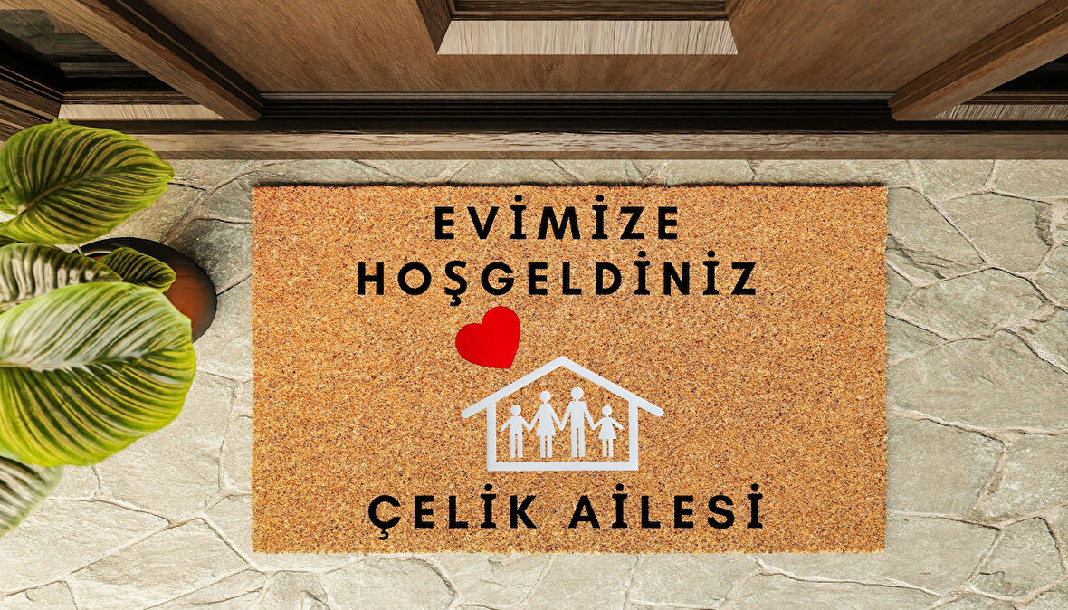 Kapı Önü Paspası Kişiye Özel İsim Yazılır Koko Model Kalpli Ev PK-1533