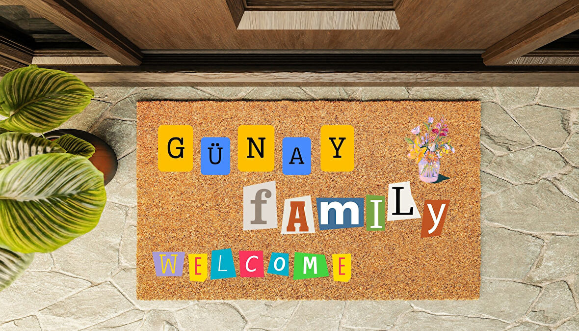 Kapı Önü Paspası Kişiye Özel Yazı Yazılır Koko Model Family Welcome PK-1545