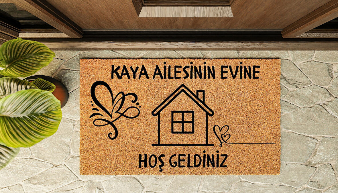 Kapı Önü Paspası Kişiye Özel Yazı Yazılır Koko Model Ev Detaylı Kalpli PK-1562