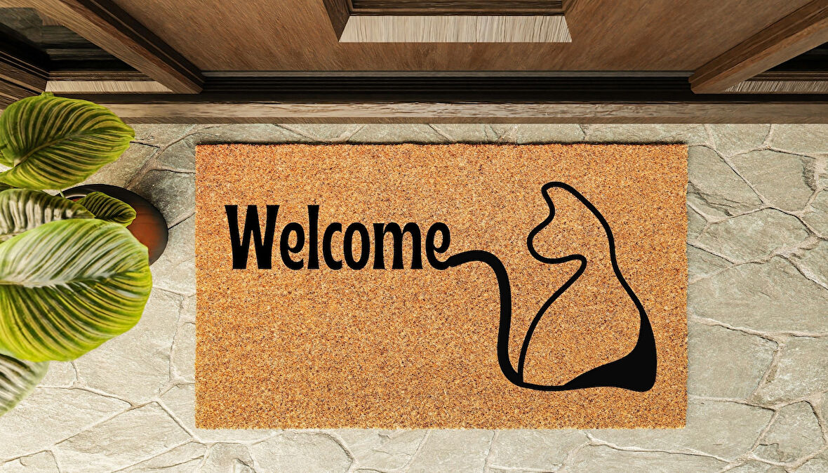 Kapı Önü Paspası Özel Tasarım Koko Model Welcome Kedi PK-1594