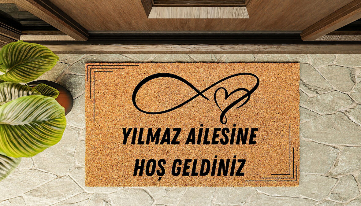 Kapı Önü Paspası Kişiye Özel Yazı Yazılır Koko Model Şeritli Sonsuzluk Kalp PK-1602