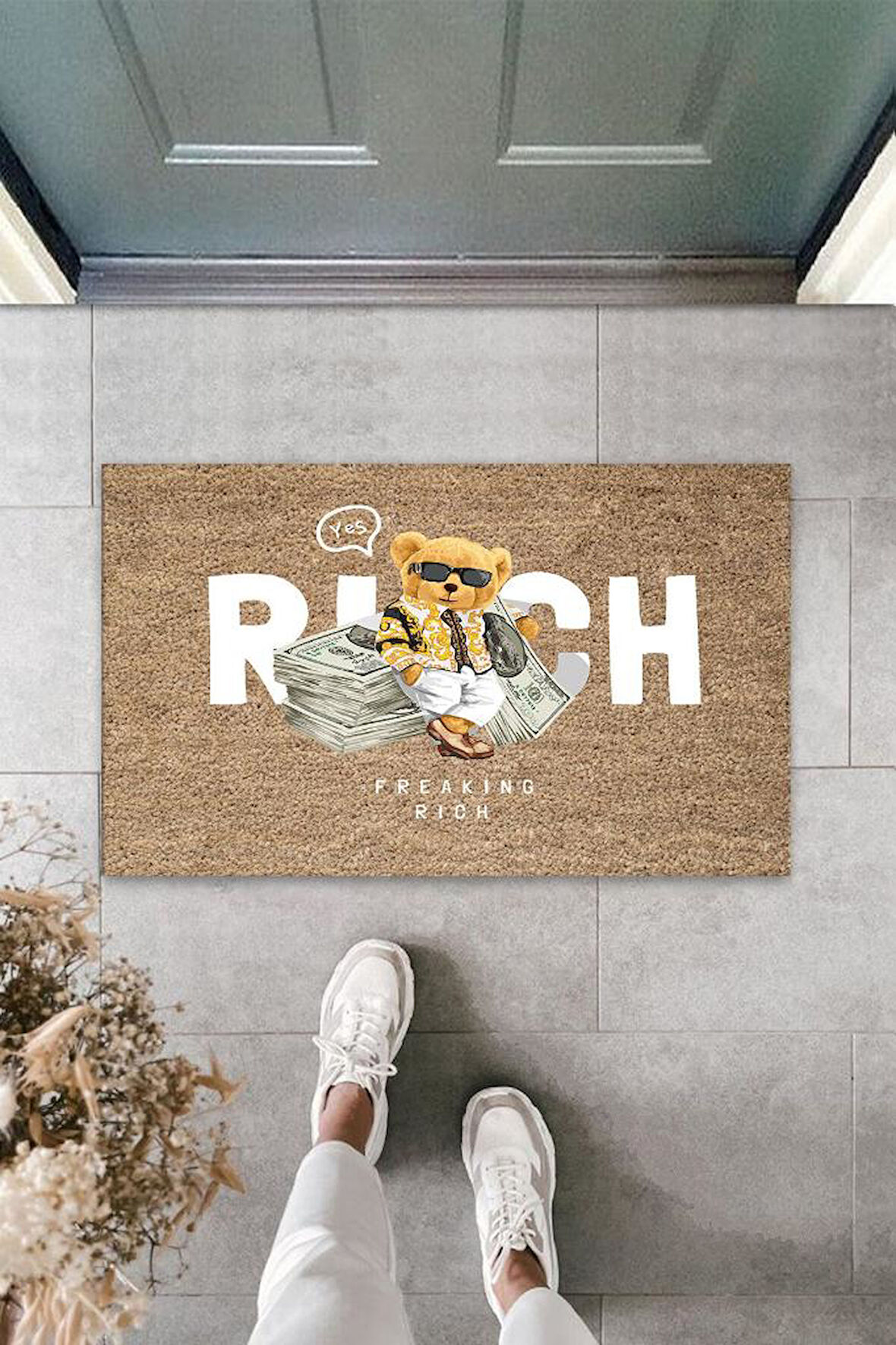 Bej Kapı Önü Paspası Rich Ayıcık Desen  K-3348