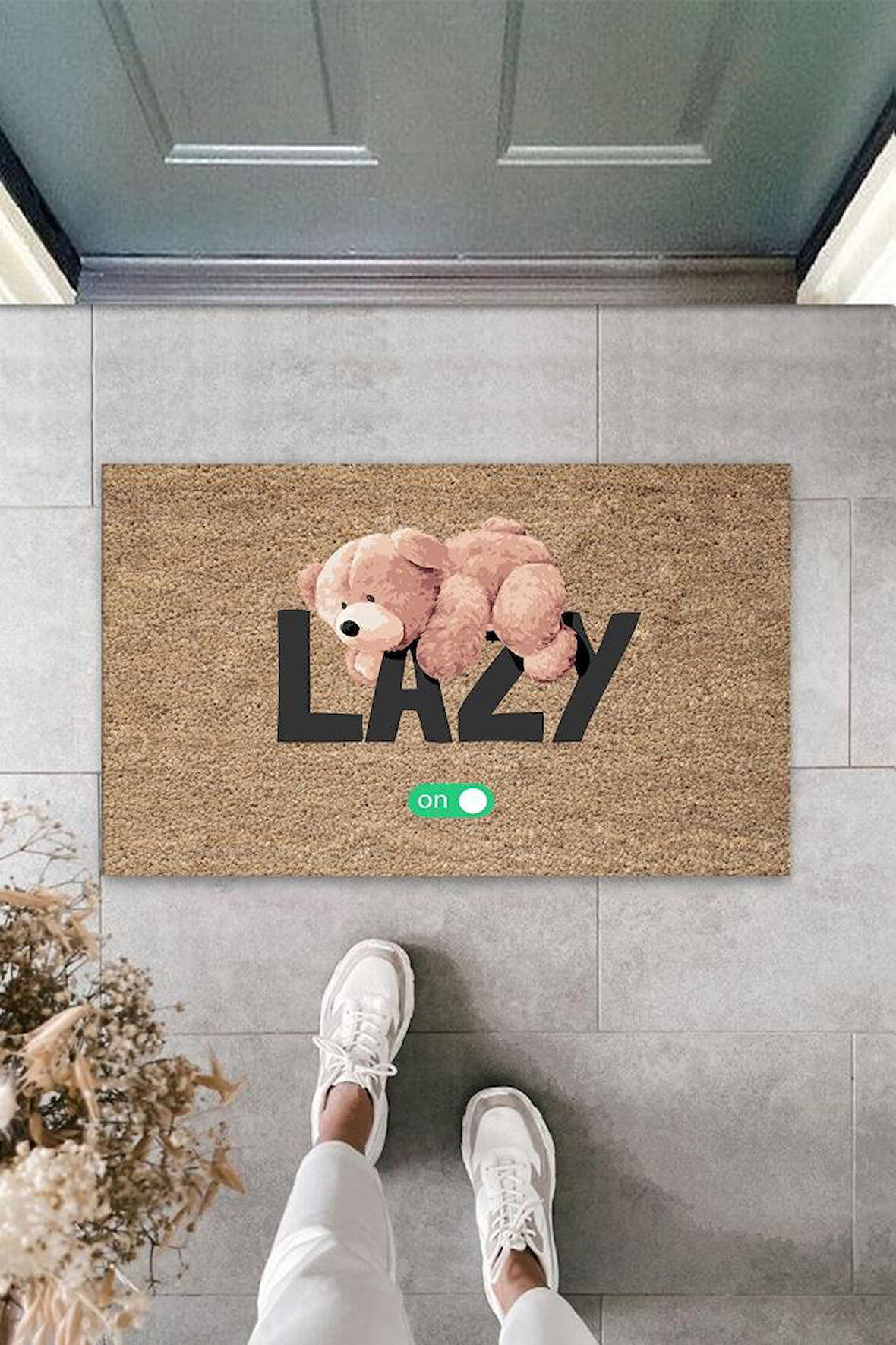 Bej Kapı Önü Paspası Lazy Ayıcık Desen  K-3352