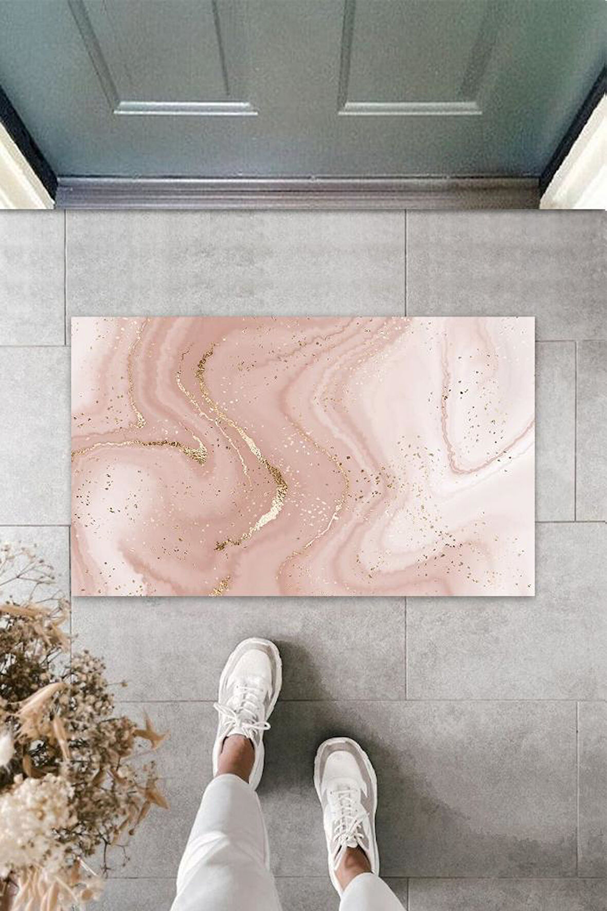 Dijital Modern Dalgalı Pudra Kapı Paspası Dış Mekan Paspas K-3116