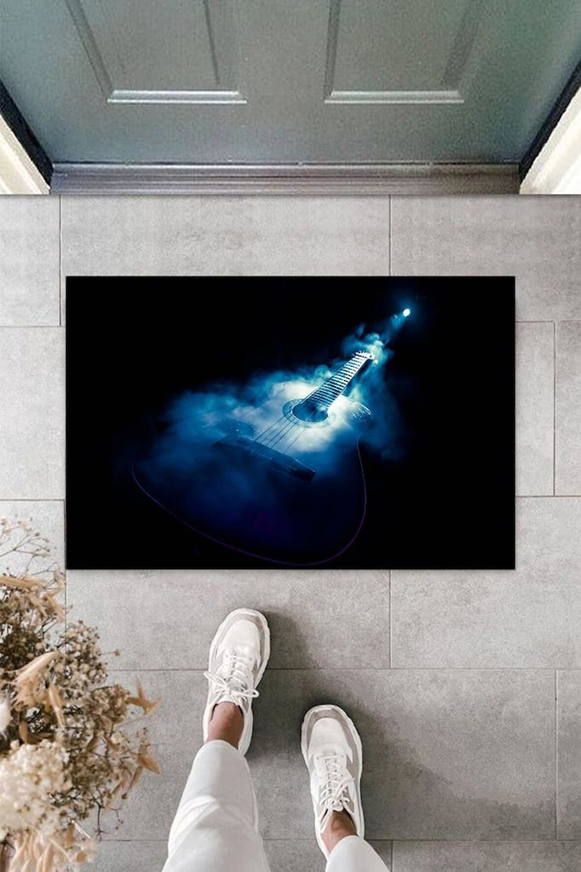 Dijital Baskı Siyah Mavi Gitar Kapı Paspası K-2111