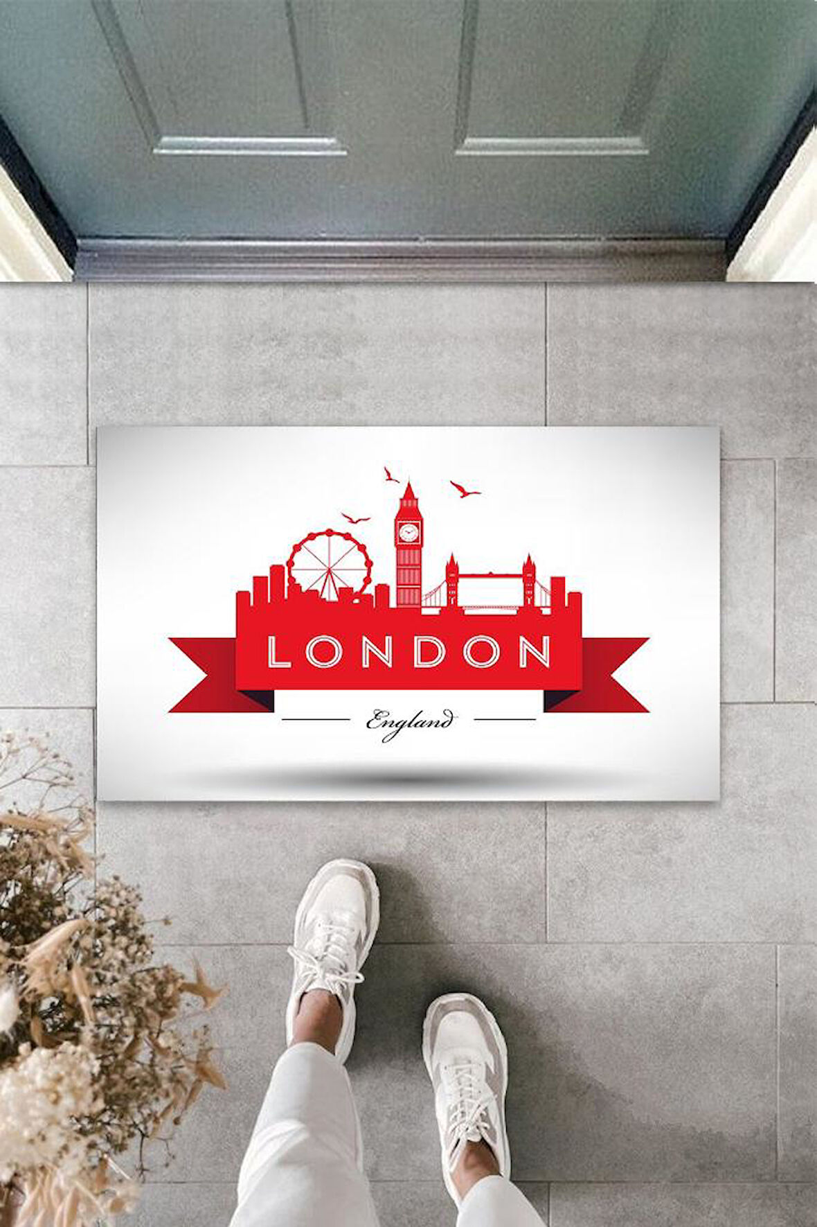 Dijital Baskı Beyaz London Kapı Paspası