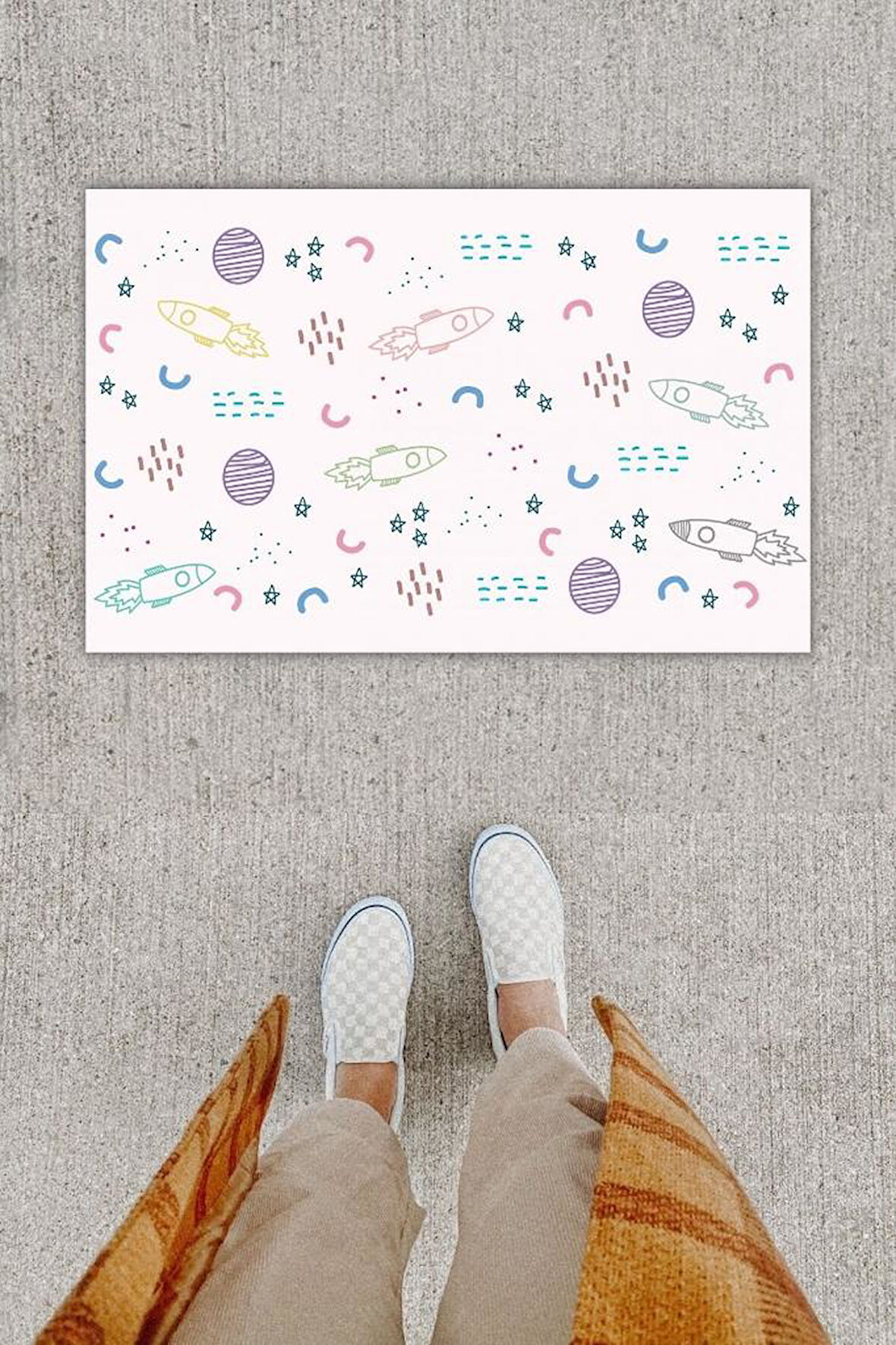 Dijital Baskı Dekoratif Roket Pudra Kapı Önü Paspası K-1209