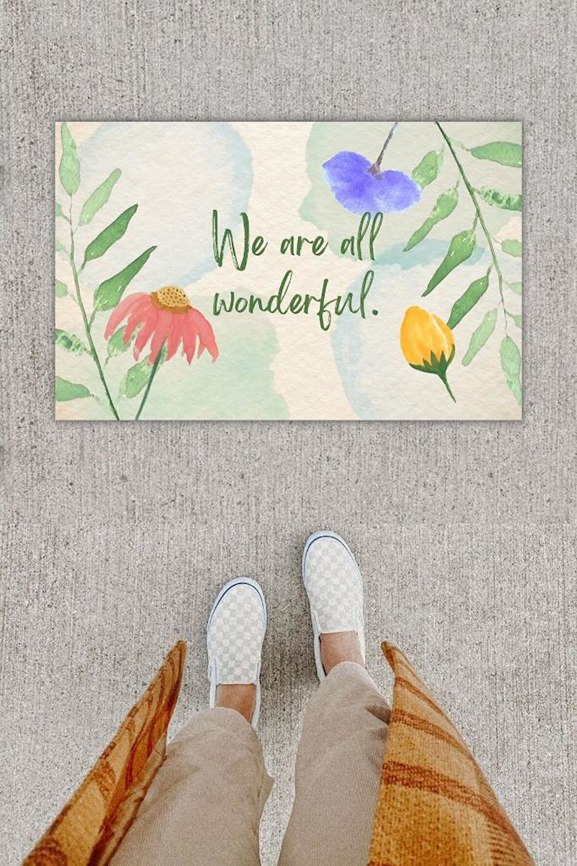 Dijital Baskı Dekoratif 'lü Çiçek Mavi Kapı Önü Paspası K-1225