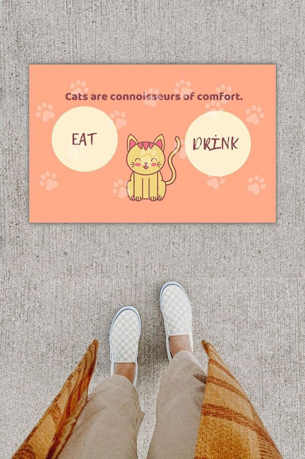 Dijital Baskı Dekoratif Kedi Yavruağzı Kapı Önü Paspası K-1213