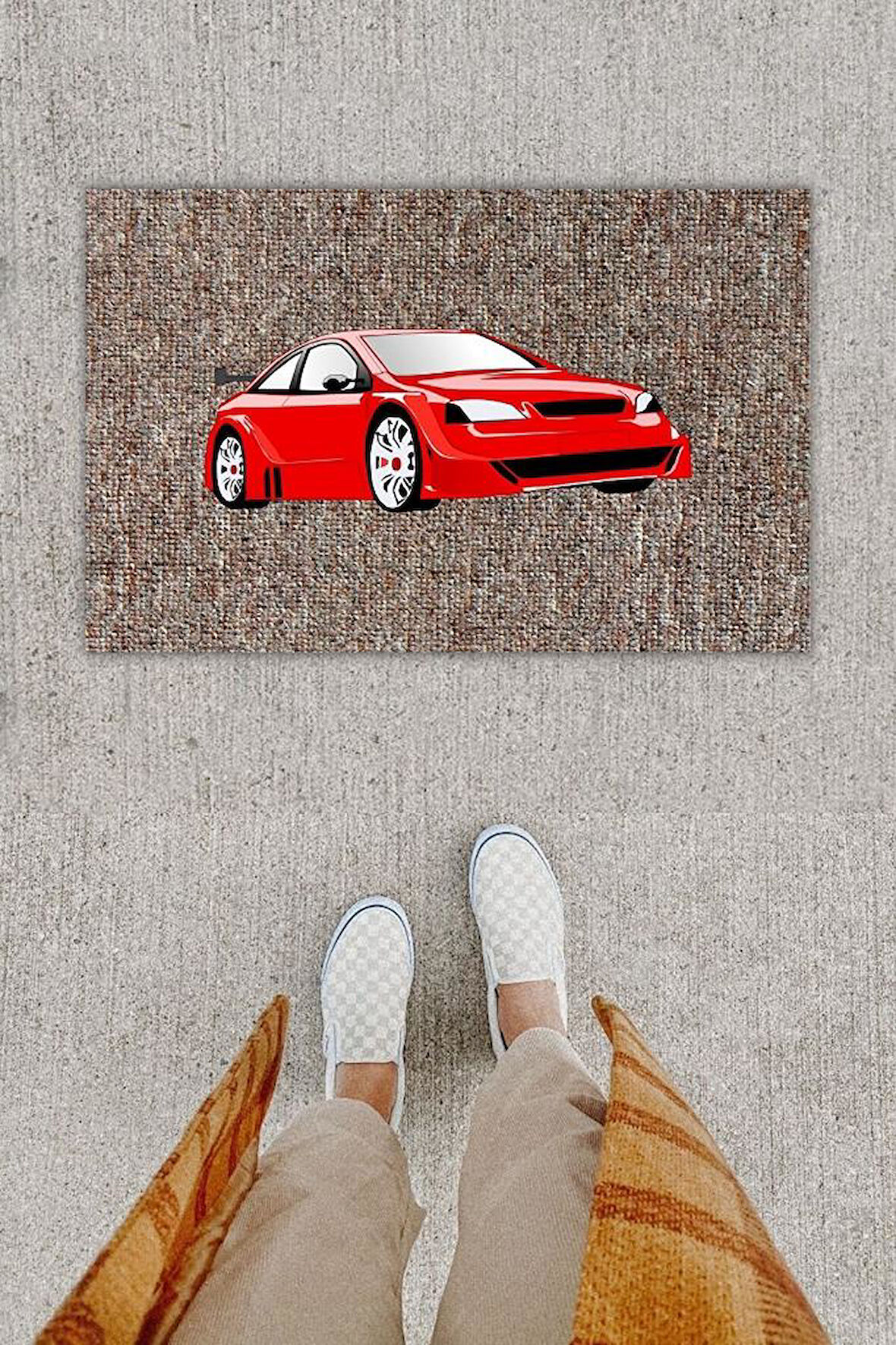 Dijital Baskı Dekoratif Spor Araba Kırmızı Kapı Önü Paspası K-1282