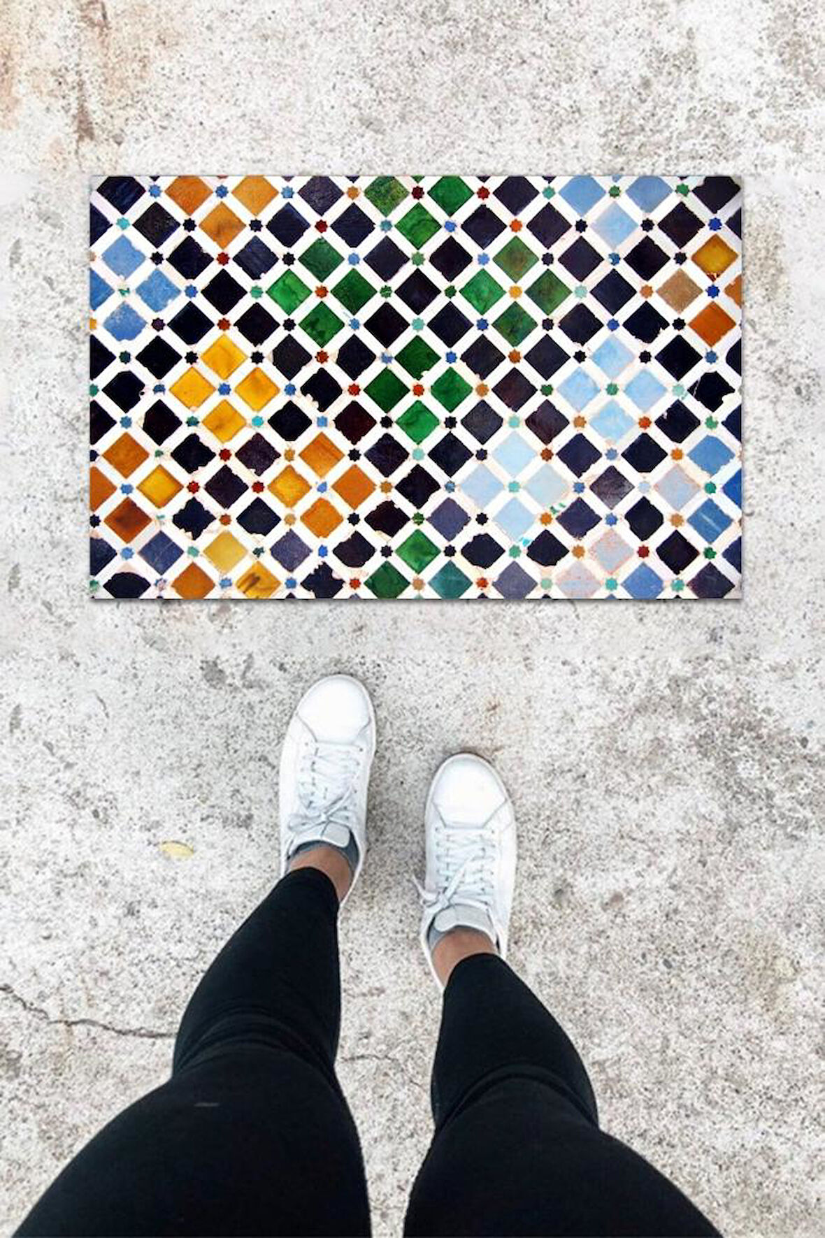 Dijital Baskı Lacivert Kare Desen Kapı Önü Paspası K-1069