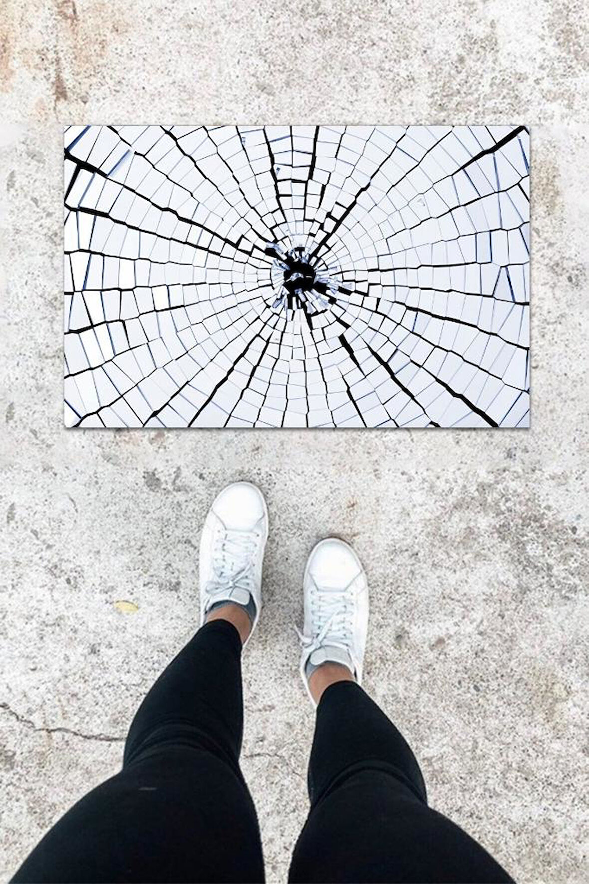 Dijital Baskı Beyaz Kırık Cam Desen Kapı Önü Paspası K-1046