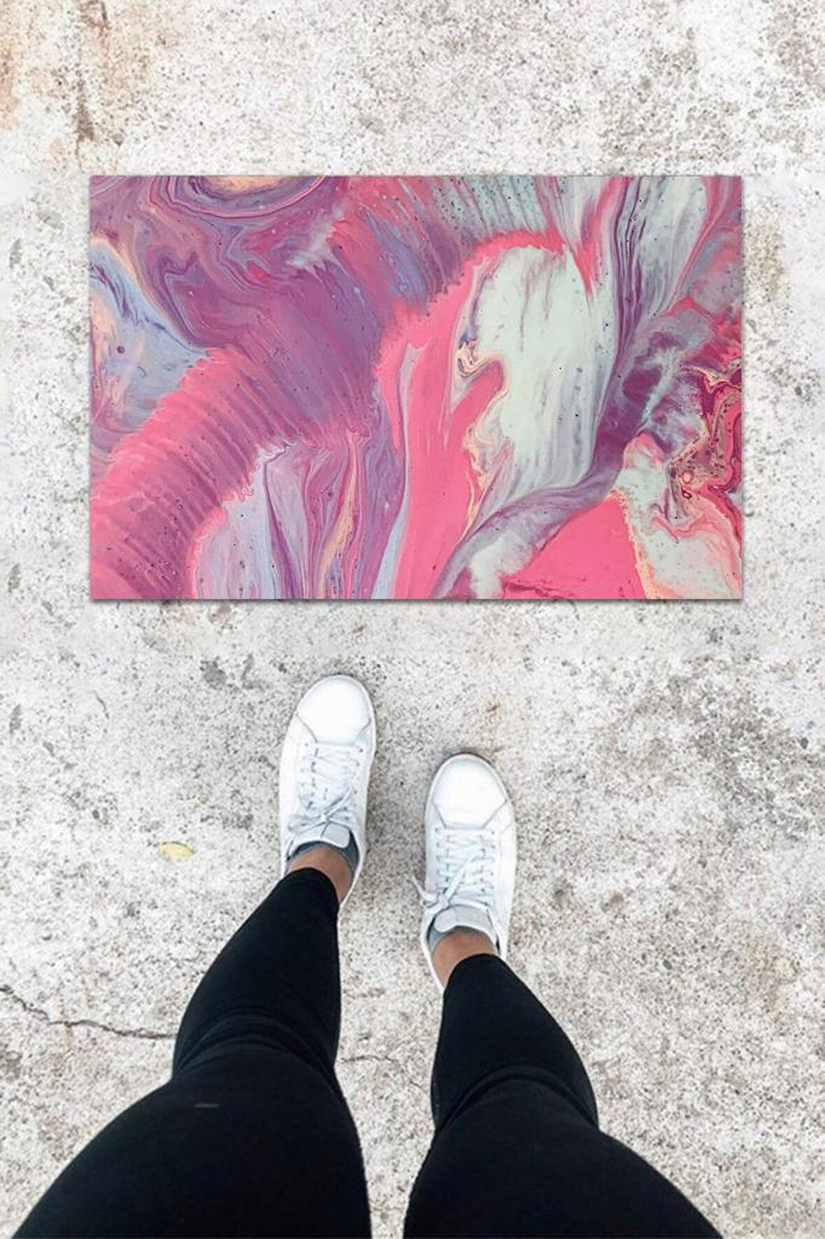 Dijital Baskı Renkli Ebru Desen Kapı Önü Paspası K-1038