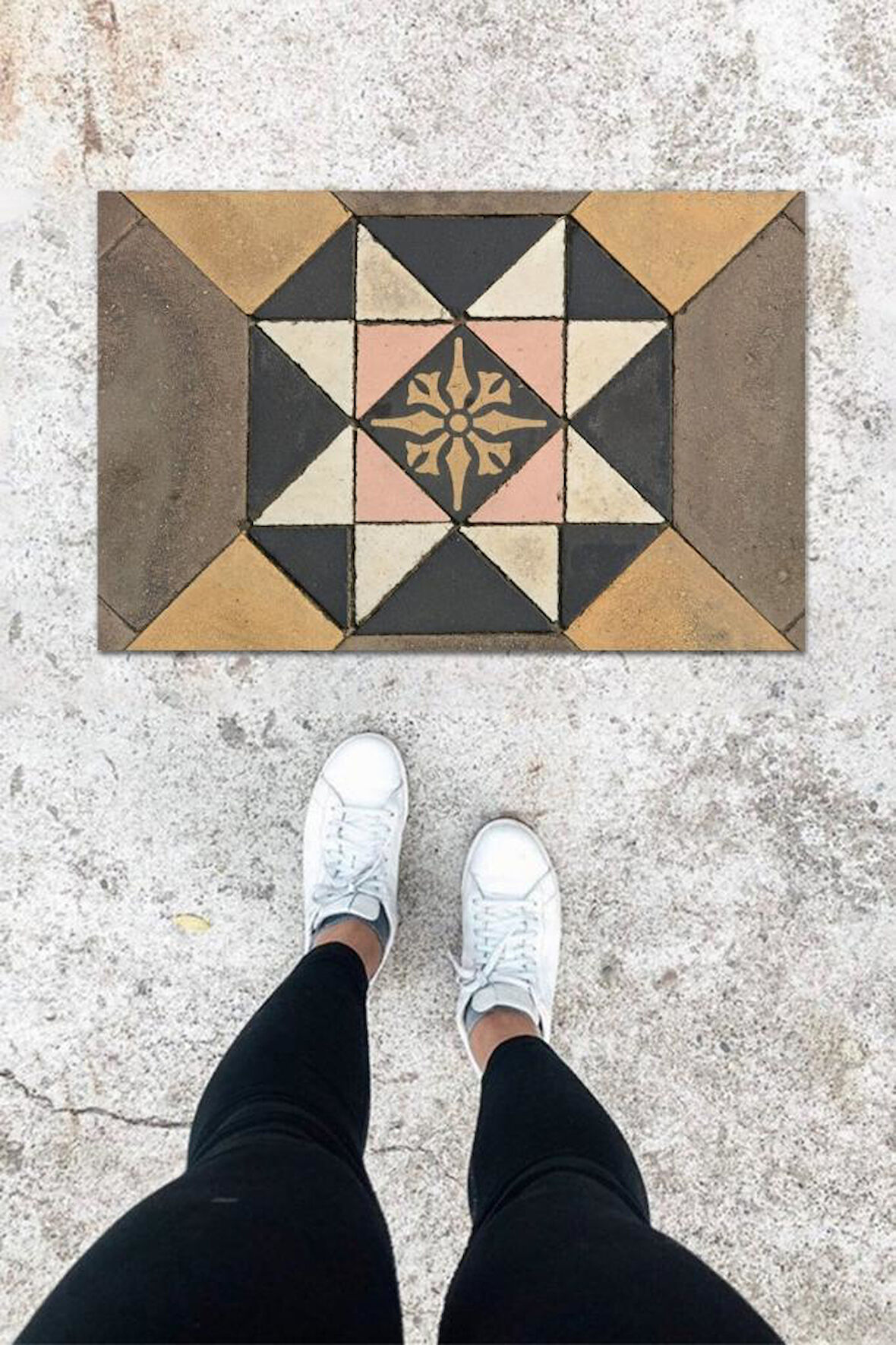 Dijital Baskı Antrasit Mozaik Desen Kapı Önü Paspası K-1079