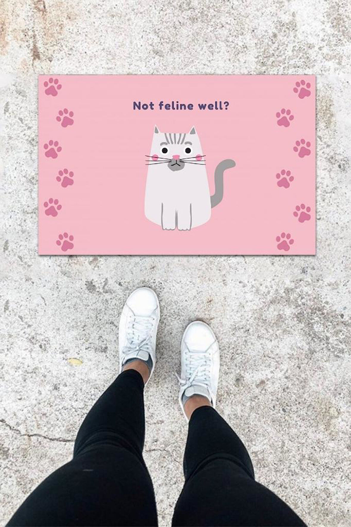 Dijital Baskı Pembe Patili Desen Kapı Önü Paspası K-1030