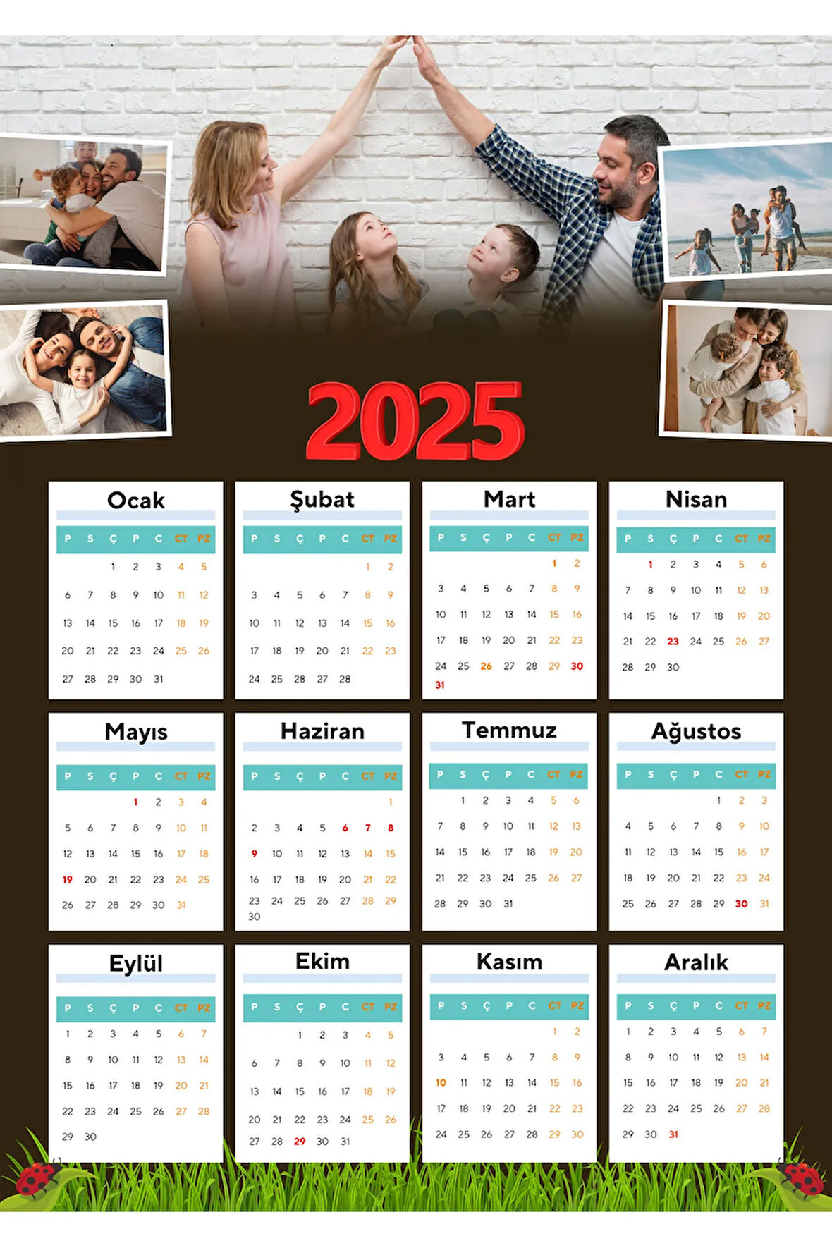 2025 Takvimi Aile Fotoğraflı Tasarım ( Kişiye Özel İsim Yazılabilir. )