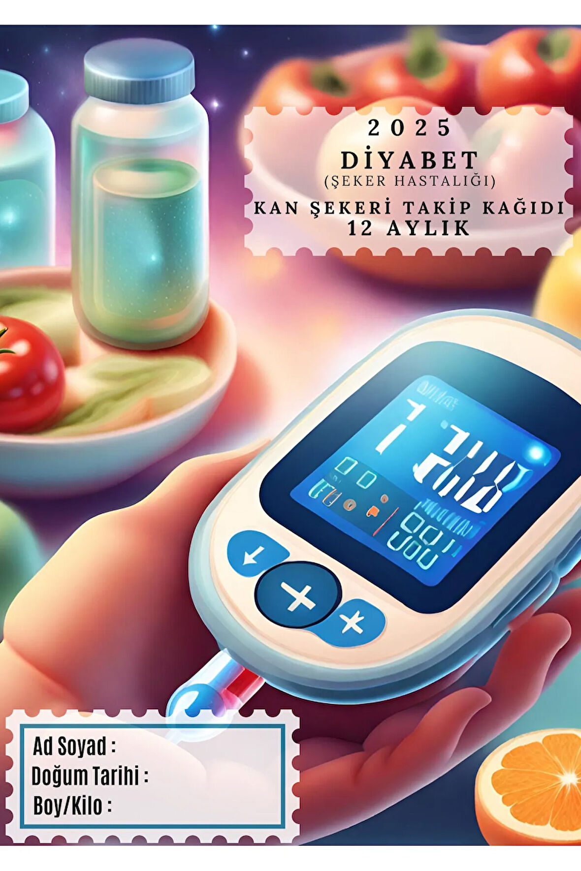 Diyabet Ölçüm Takip Çizelgesi Defteri A Kalite Özel Tasarım 12 Aylık 2025