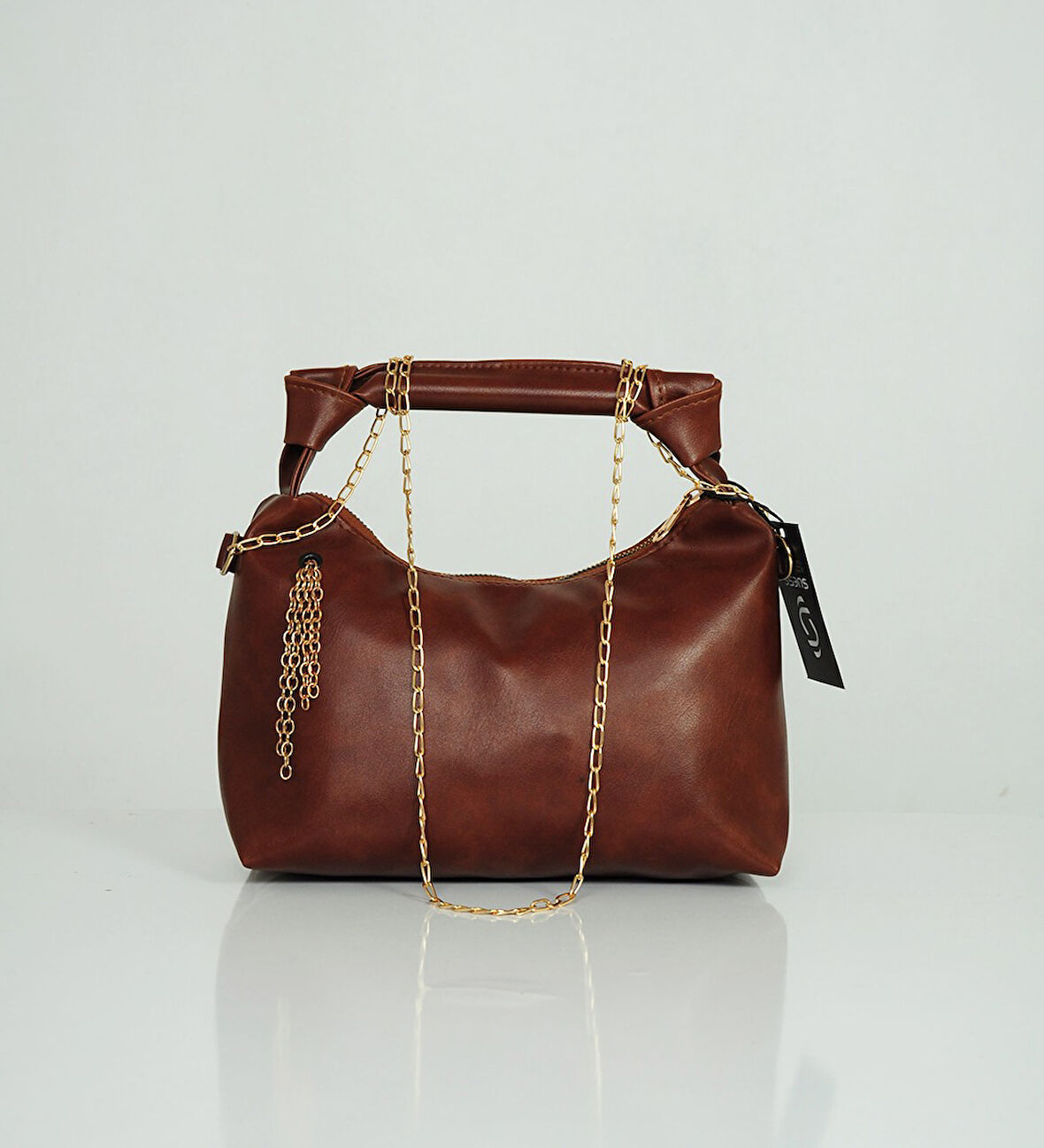 Zincir ve Düğüm Detaylı Çok Şık Deri Çanta