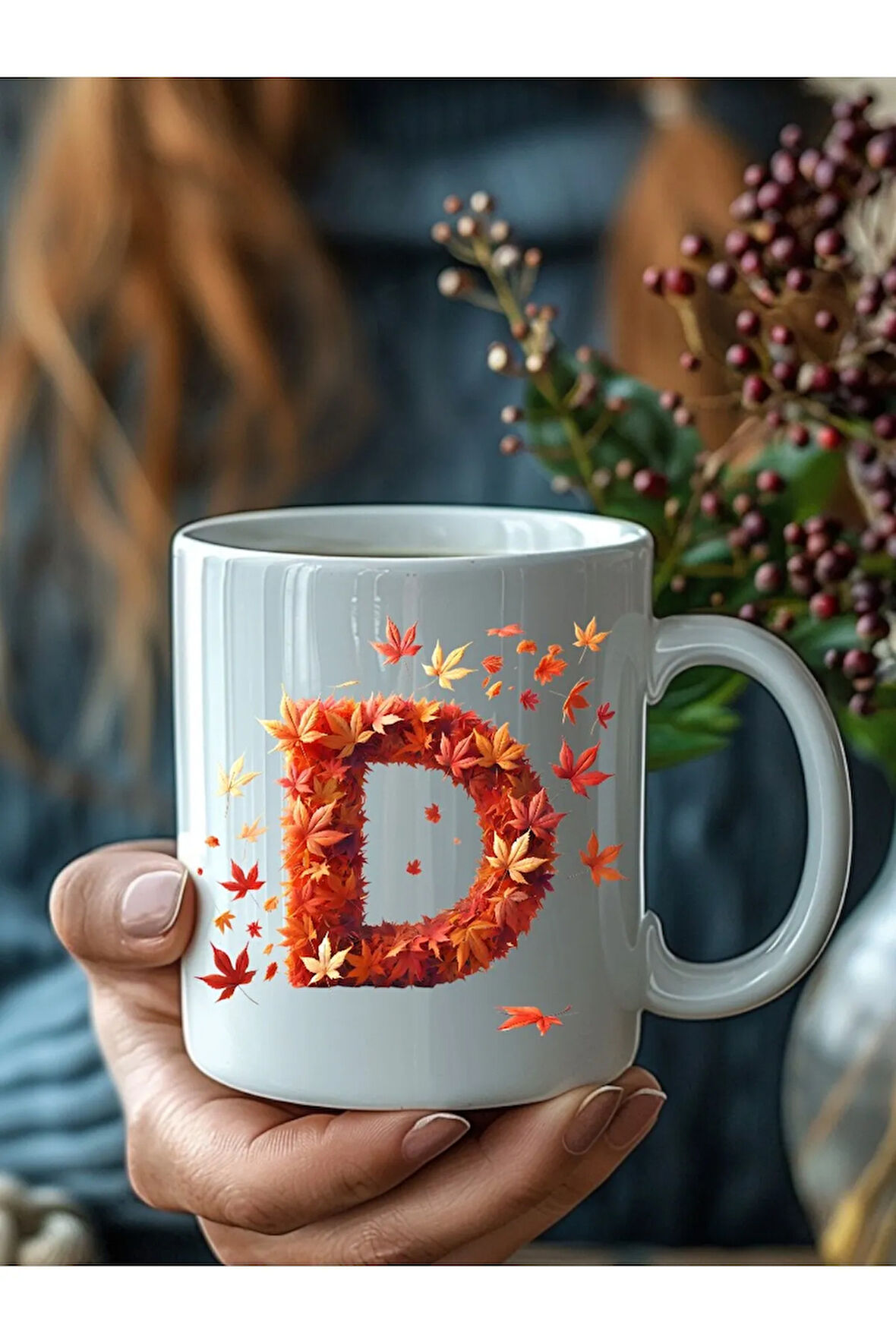 Sonbahar Yaprağı Şeklinde Harf 3 Boyutlu Tasarım Seramik Kupa Mug - Hediyelik Kupa