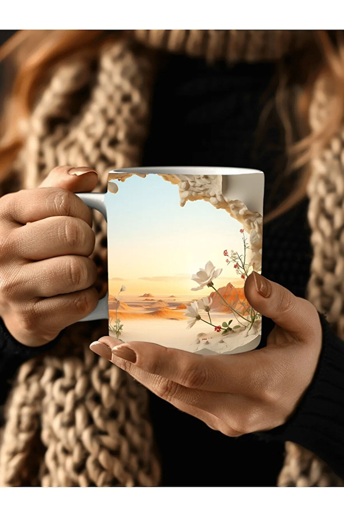 Manzara Şeklinde Tam Boy 3 Boyutlu Tasarım Seramik Kupa Mug - Hediyelik Kupa
