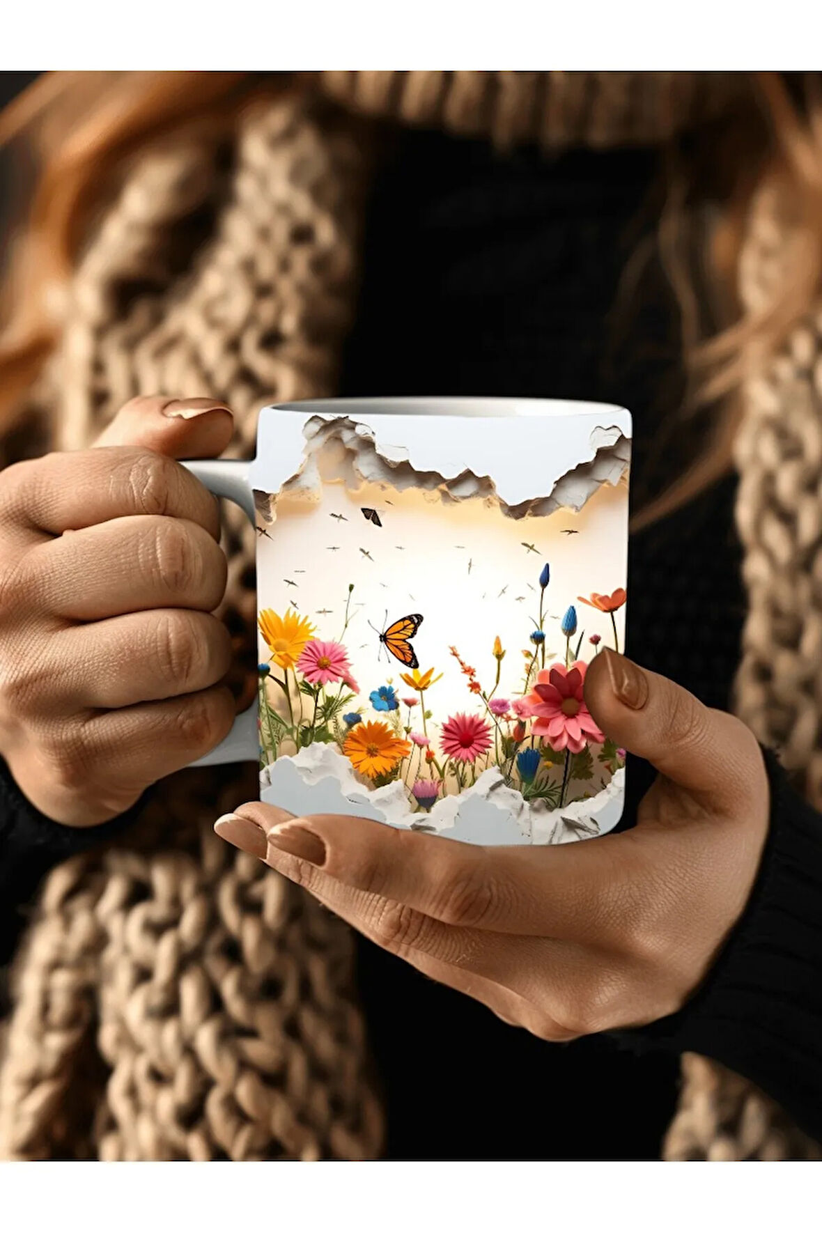 Manzara Şeklinde Tam Boy 3 Boyutlu Tasarım Seramik Kupa Mug - Hediyelik Kupa