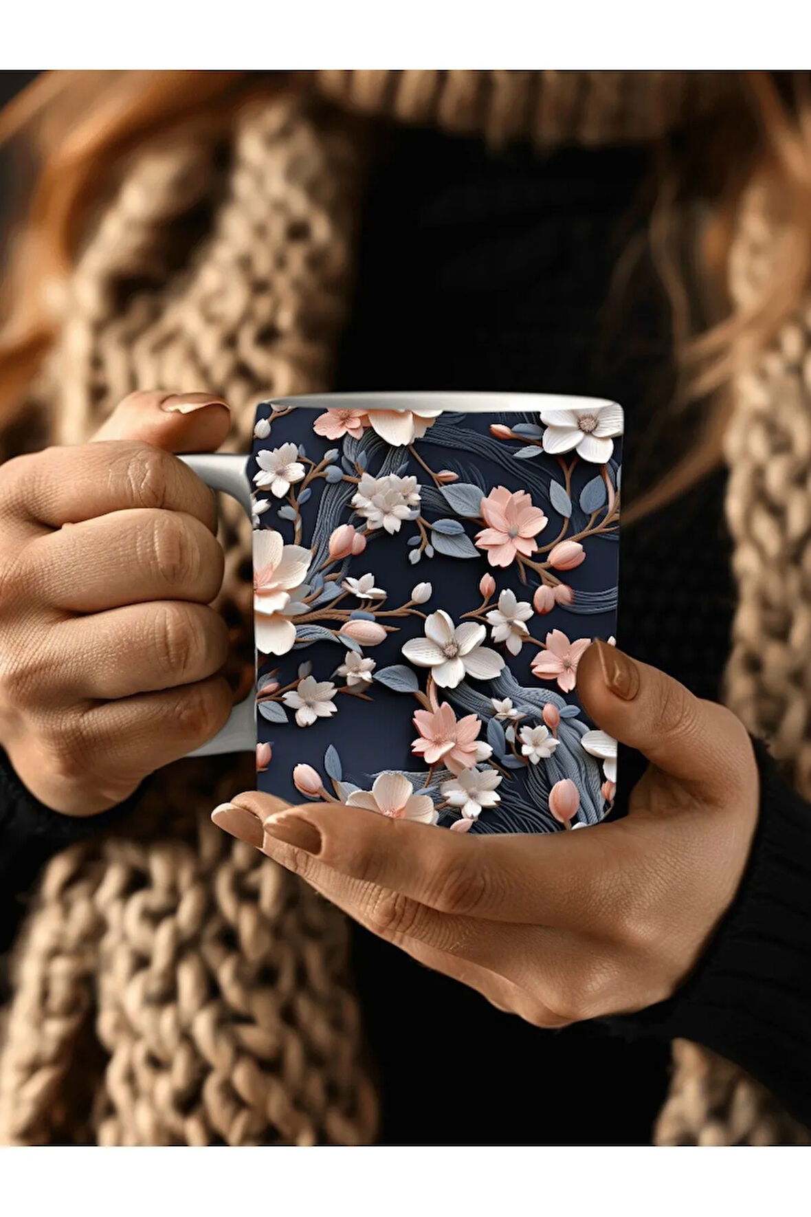 Çiçek Modellerinde 3 Boyutlu Tasarım Seramik Kupa Mug - Hediyelik Kupa Bardak